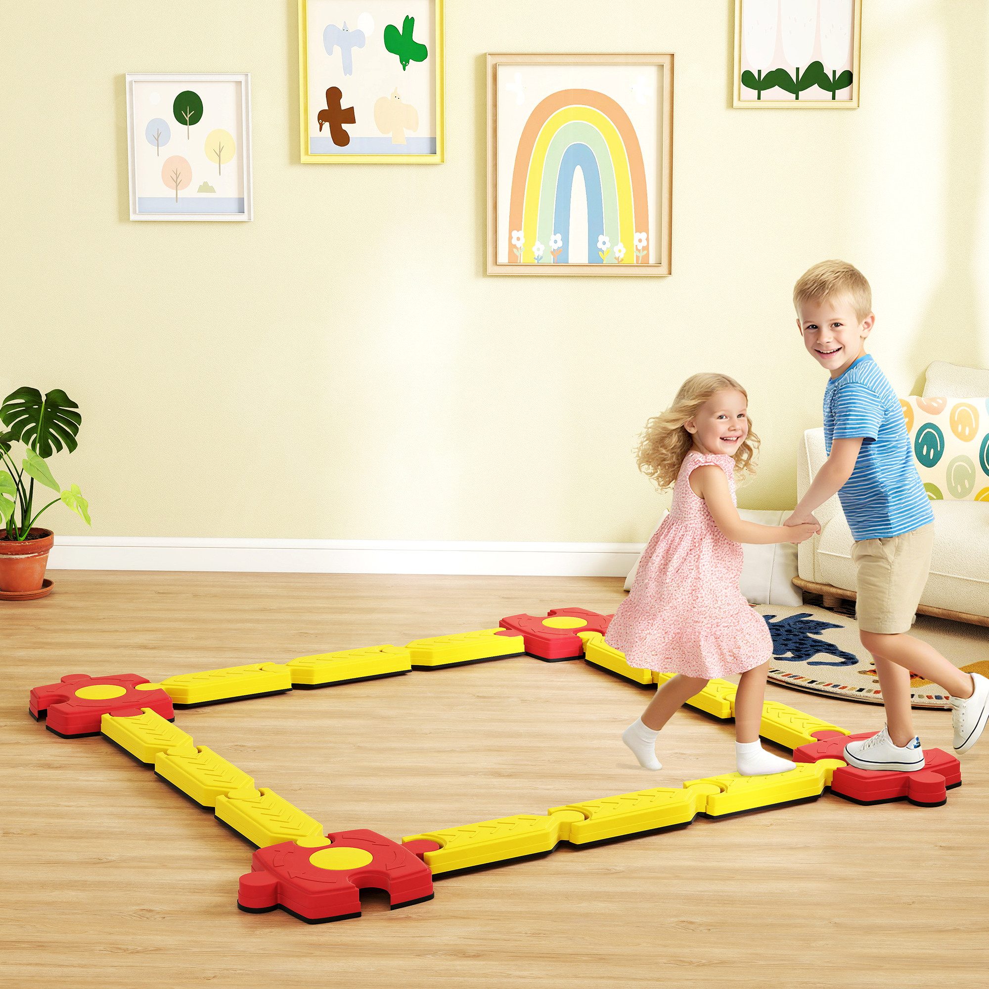 AIYAPLAY Balanceboard Kinder Schwebebalken mit Balanciersteine, für Drinnen und Draußen, 3-8 Jahre Kinder Gelb