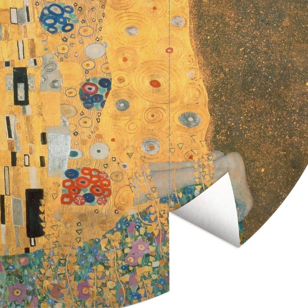 K&L Wall Art Fototapete Gustav Klimt - Der Kuss, Vliestapete, rund, Gold Kunstdruck Deko, Liebespaar Tapete