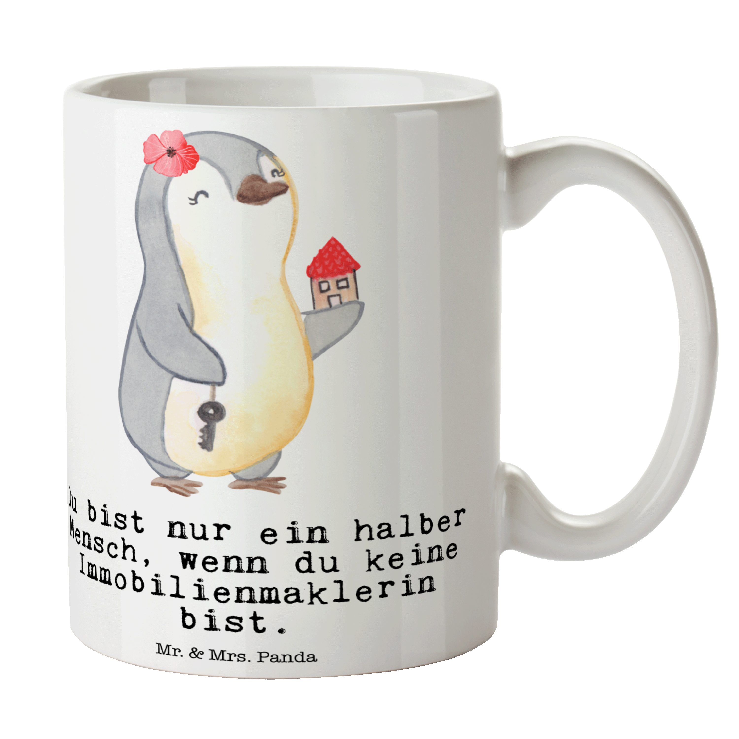 Panda & Weiß Geschenk, Tasse Keramik - Immobilienmaklerin Herz Kerami, mit Mrs. - Immobilienbüro, Mr.