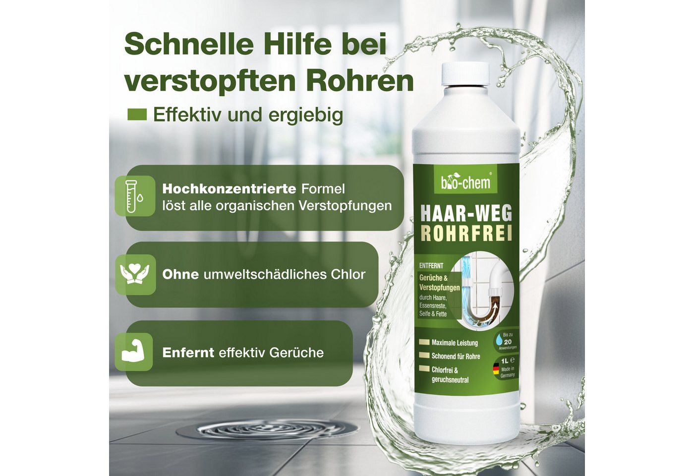 Thumbnail - bio-chem Rohrreiniger (Chlorfrei und geruchsneutral – sicher in Anwendung)