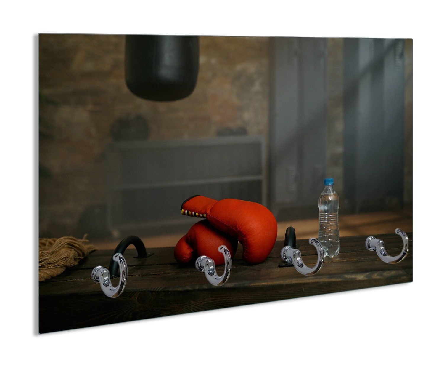 Wallario Handtuchhalter Pause im Boxstudio, aus Glas mit 4 Metallhaken