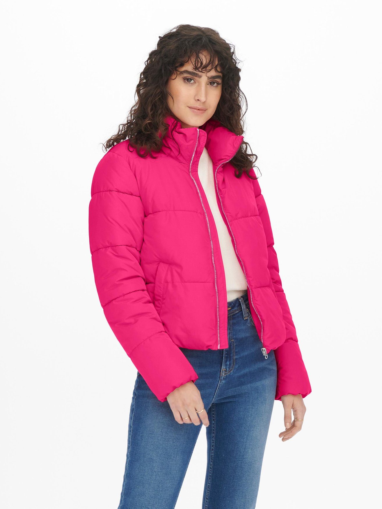 JACQUELINE de YONG Winterjacke Short Puffer Jacke Steppjacke Stehkragen Gefüttert (1-St) 3379 in Pink