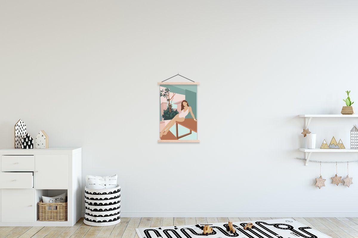 Posterleiste, - Poster Wohnzimmer, (1 Bilderleiste, Frau - MuchoWow Sommer, für Textilposter Badeanzug Magnetisch St),