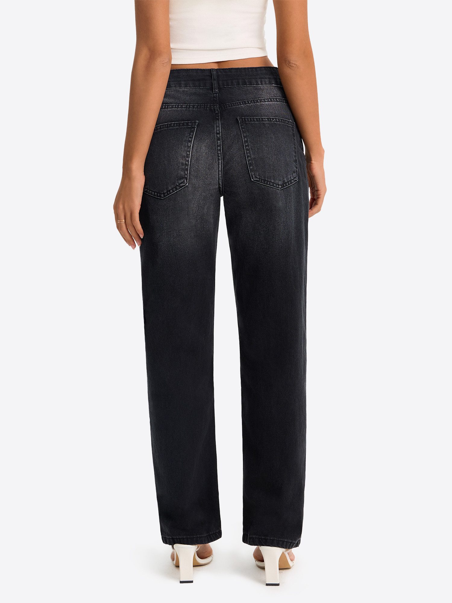 Imily Bela Loose-fit-Jeans Damen Hochgeschnittene Jeans mit weitem Bein (Packung, 1-tlg., 1per-Pack) aus Baumwolle