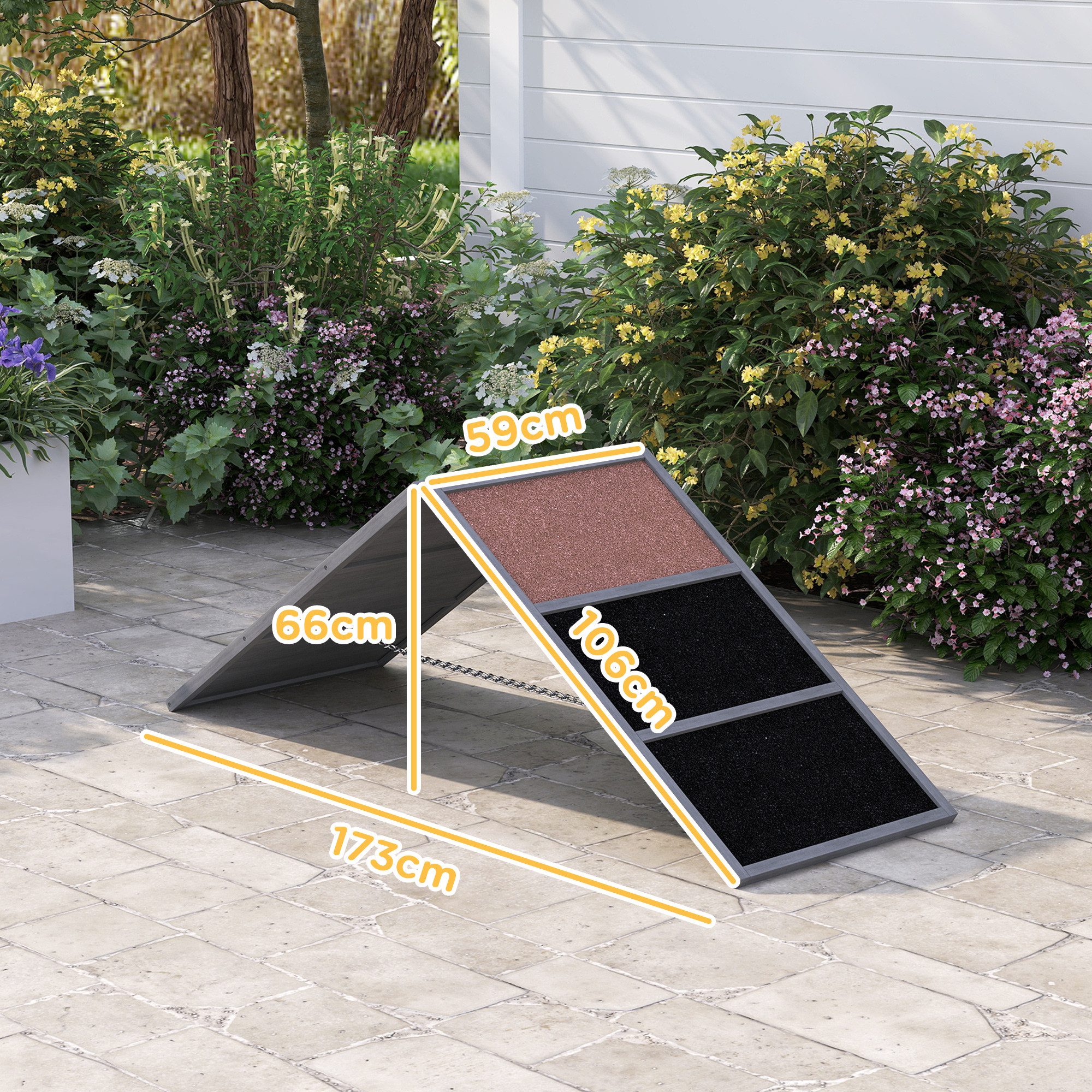 PawHut Agility-Wippe mit rutschfeste Oberfläche, A-Rahmen, Tannenholz, höhenvertstellbar Hunde Agility Steg (1-tlg) für Hunde bis 40 kg, 173 x 59 x 66 cm, Grau