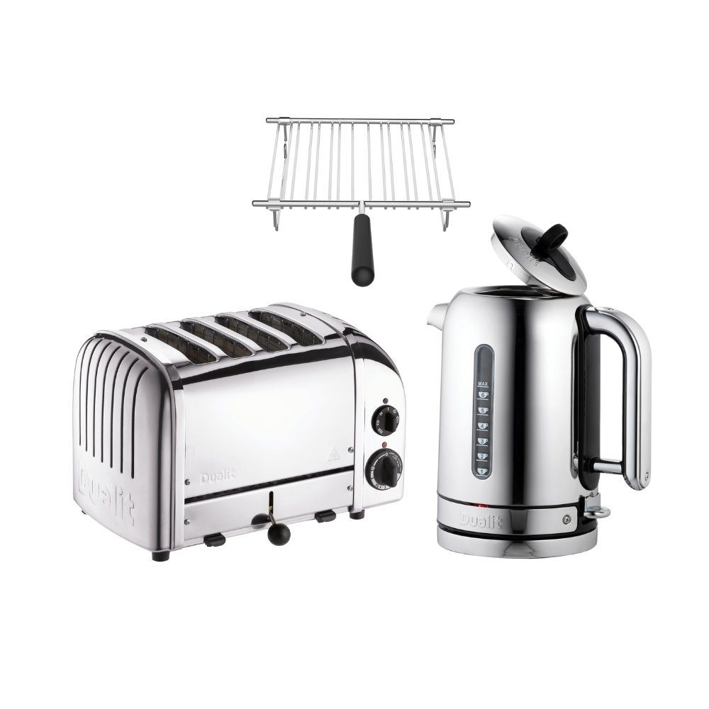 Toaster Dualit Frühstücksset 4er Toaster, 1,7 L Wasserkocher, Brötchenaufsatz