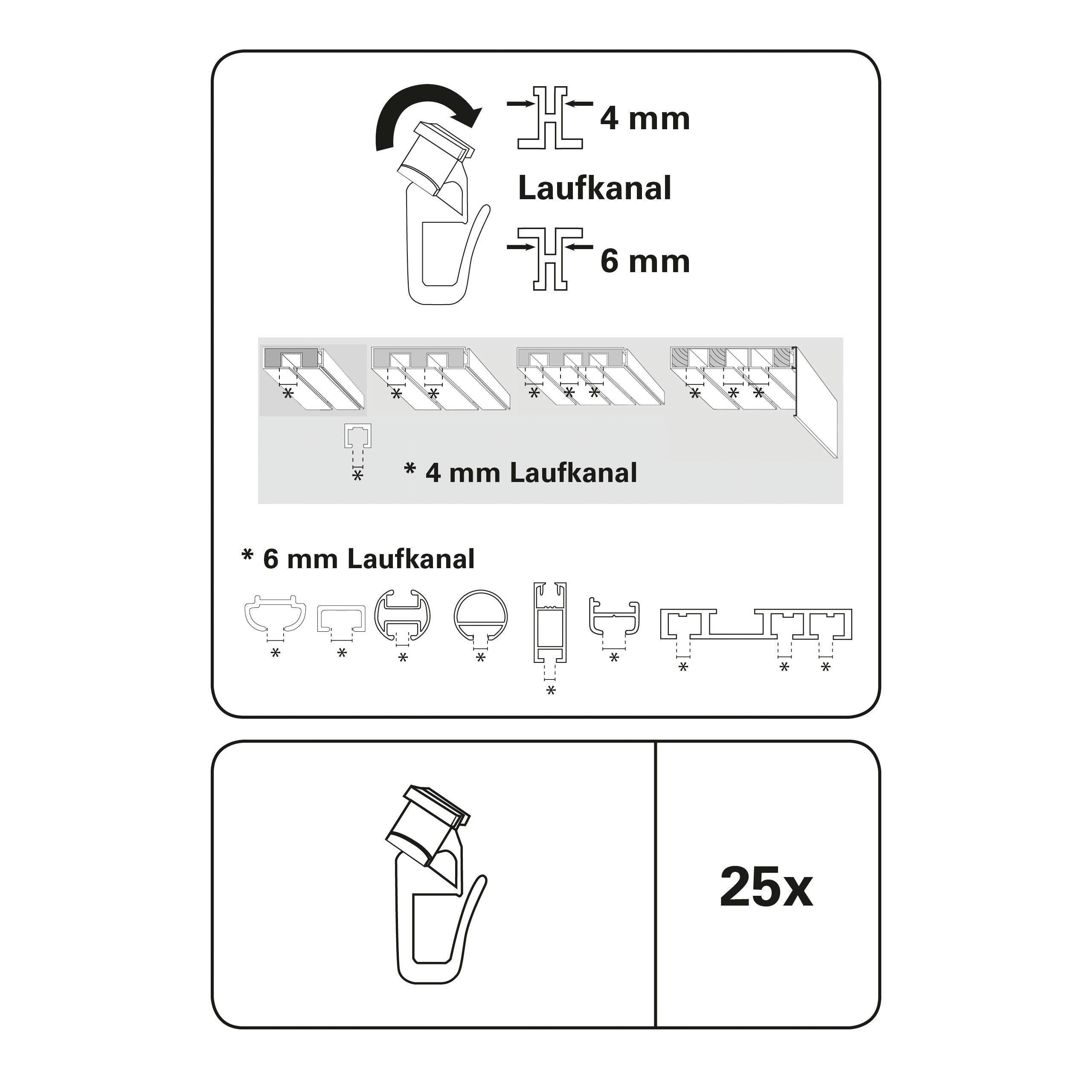 GARDINIA Klick-Gleiter Duo X-Gleiter, Flächenvorhangschiene, Gardinenschienen, Gardinenstangen, (25-St), Serie Flächenvorhang-Technik Atlanta 3-läufig