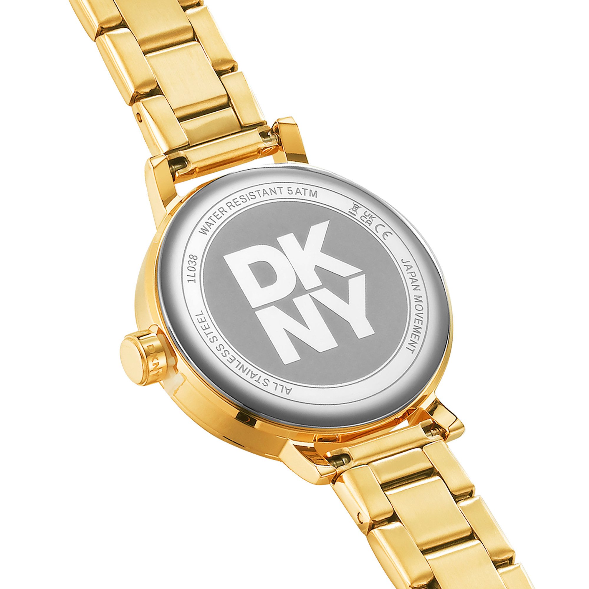 DKNY Quarzuhr Soho Glitz DK1L038M0055, Armbanduhr, Damenuhr, Edelstahlarmband, analog