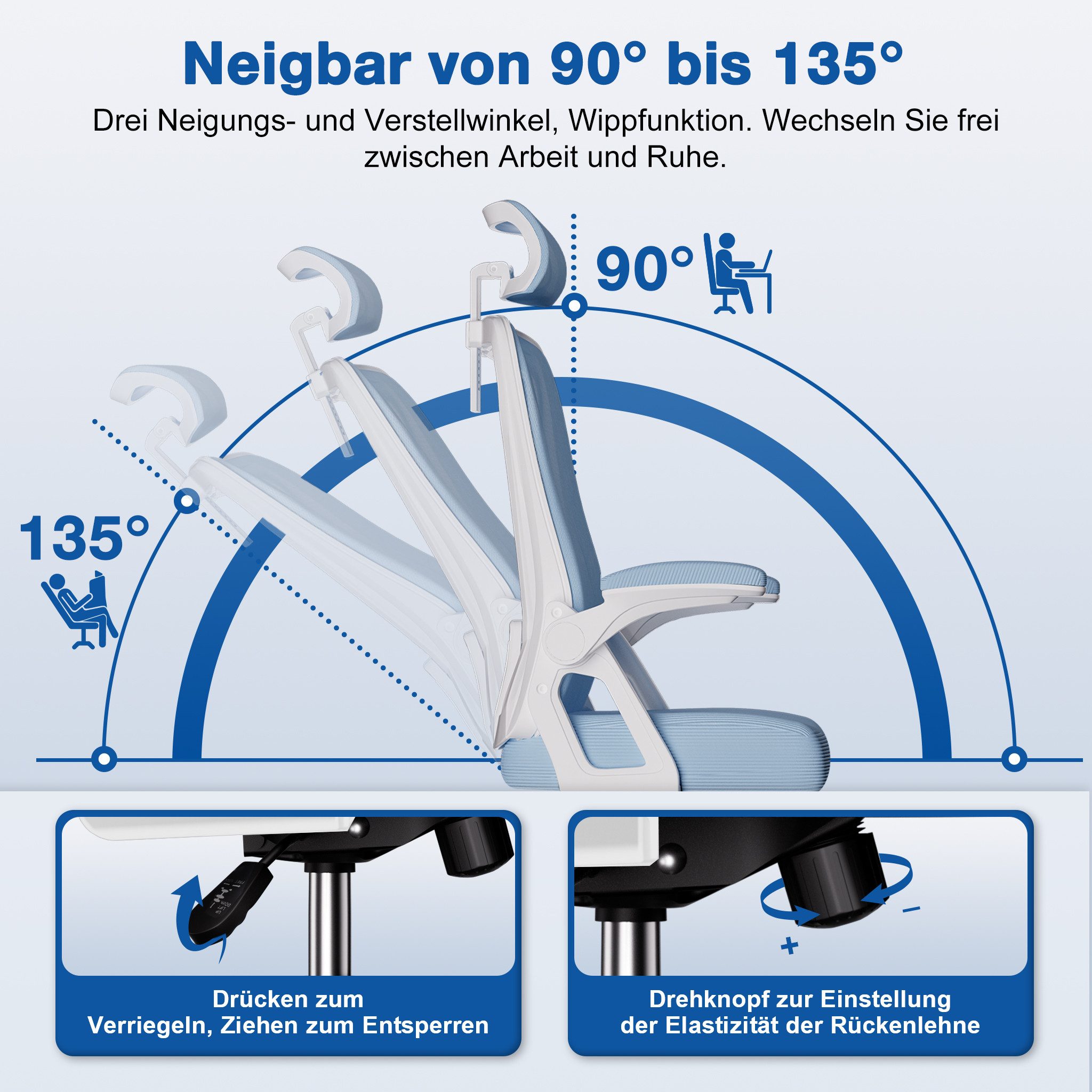 Adormii Bürostuhl Ergonomischer Bürostuhl mit klappbaren Armlehnen und Rück günstig online kaufen