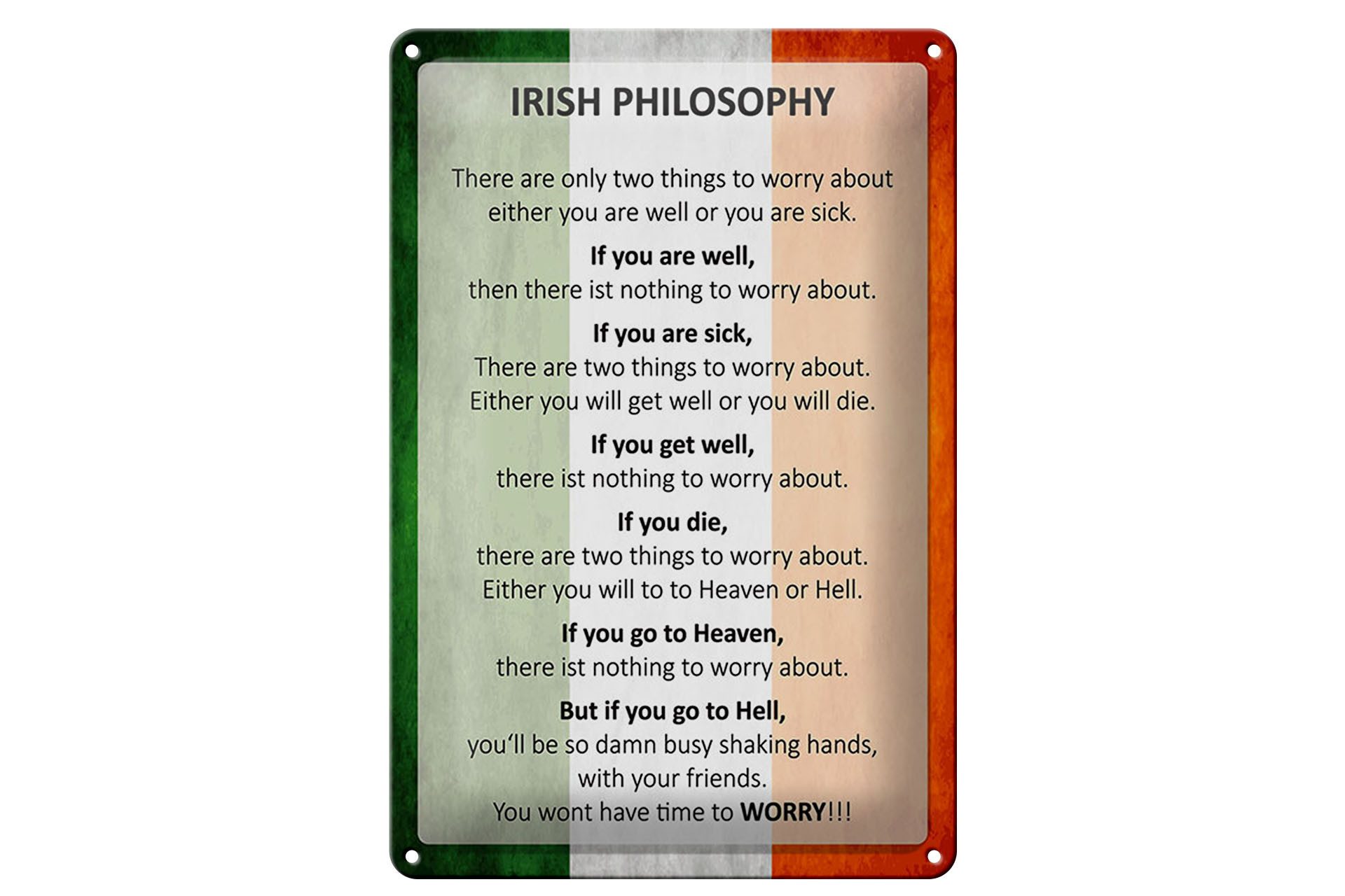 Metallbild Spruch 20x30 cm Irish Philosophy