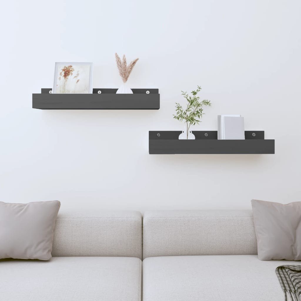 furnicato Wandregal aus massivem Kiefernholz Grau 50 x 12 x 9 cm, 1-tlg., Rustikale Ablage mit offenen Fächern für Bücher und Sammlerstücke