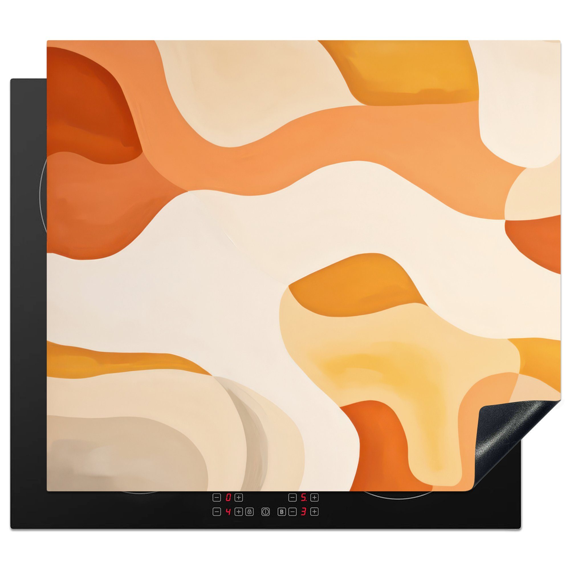 MuchoWow Herdblende-/Abdeckplatte Orange - Abstrakt - Kunst, Vinyl, (1 tlg), 60x52 cm, Mobile Arbeitsfläche nutzbar, Ceranfeldabdeckung | Herdabdeckplatten