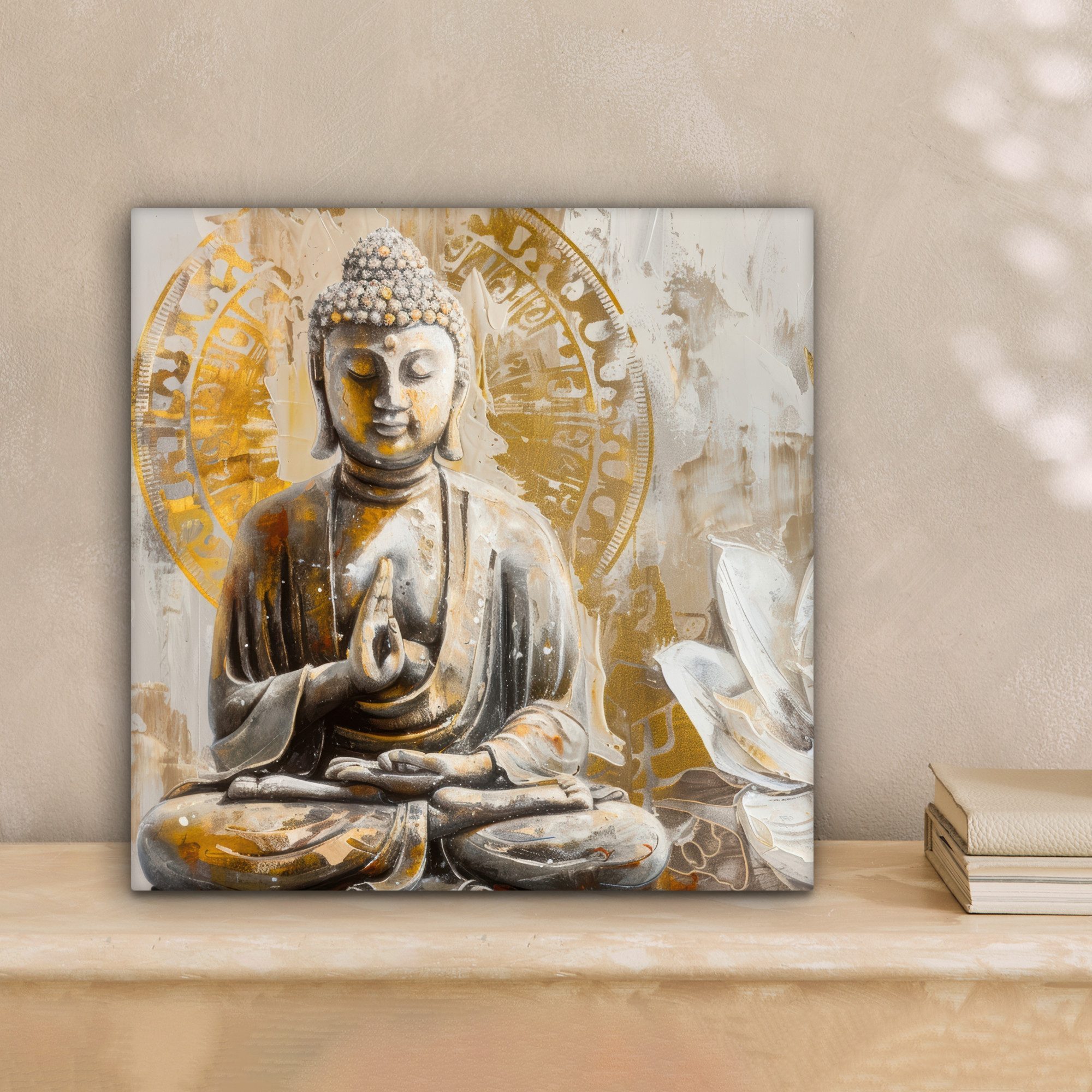 OneMillionCanvasses® Leinwandbild Buddha - Blume - Lotusblume - Weiß - Gold günstig online kaufen
