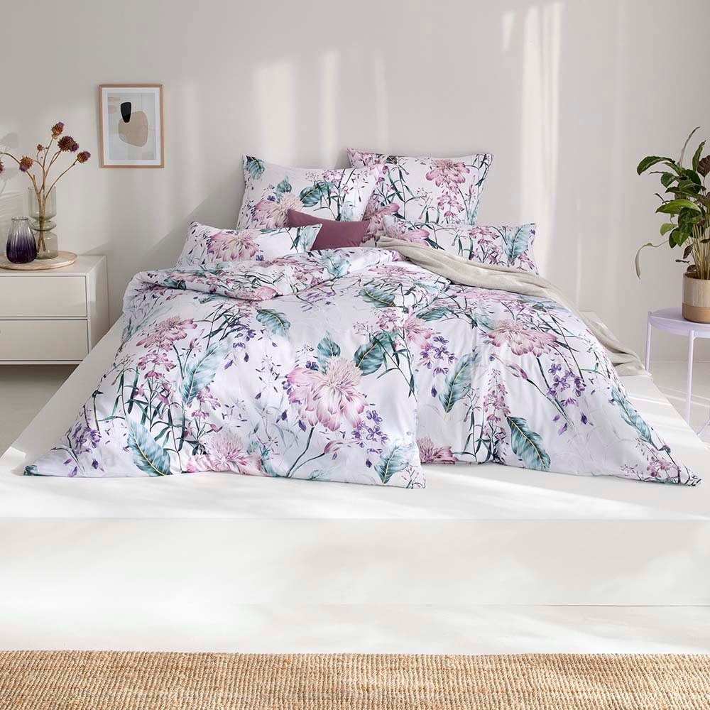 Estella Bettwäsche Estella Satin de Luxe Bettwäsche DD 135x200 Venya Blüten flieder petro, Satin, 2 teilig
