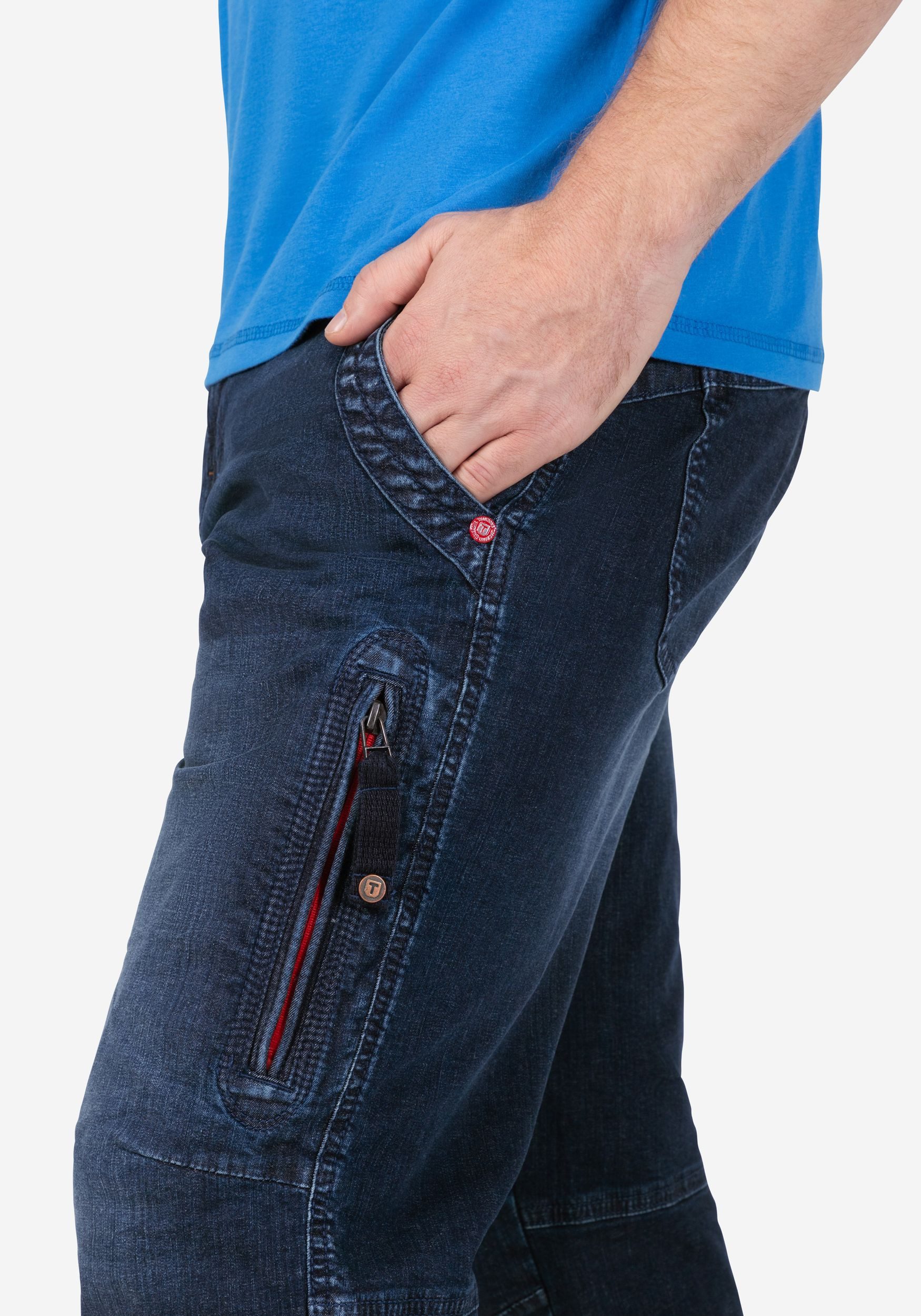 TIMEZONE Jeansshorts Jeans mit geradem Bein und Kontrast für Herren Baumwolle Normal Fit unifarben atmungsaktiv Reißverschluss – Bild 4 von 5
