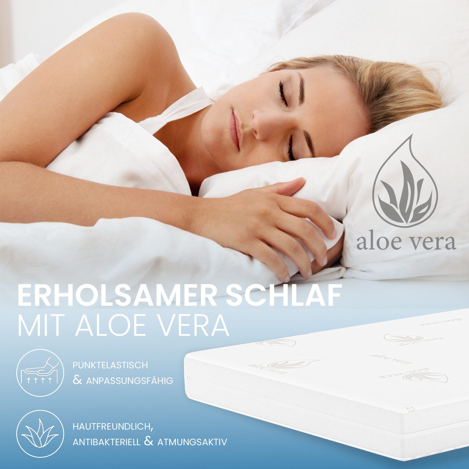 ELONEO, Topper 90x200, 140x200, 180x200 und weitere Größen, 7 cm hoch, Visko-Gelschaum, Wendefunktion, für Hausstauballergiker, schadstoffgeprüft, waschbar