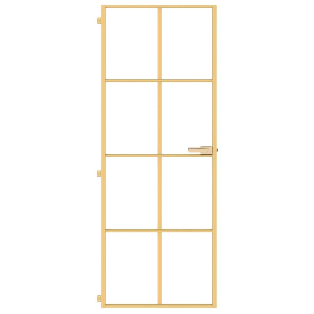vidaXL Haustür Innentür Schlank Golden 76x201,5 cm Hartglas und Aluminium (1-St)