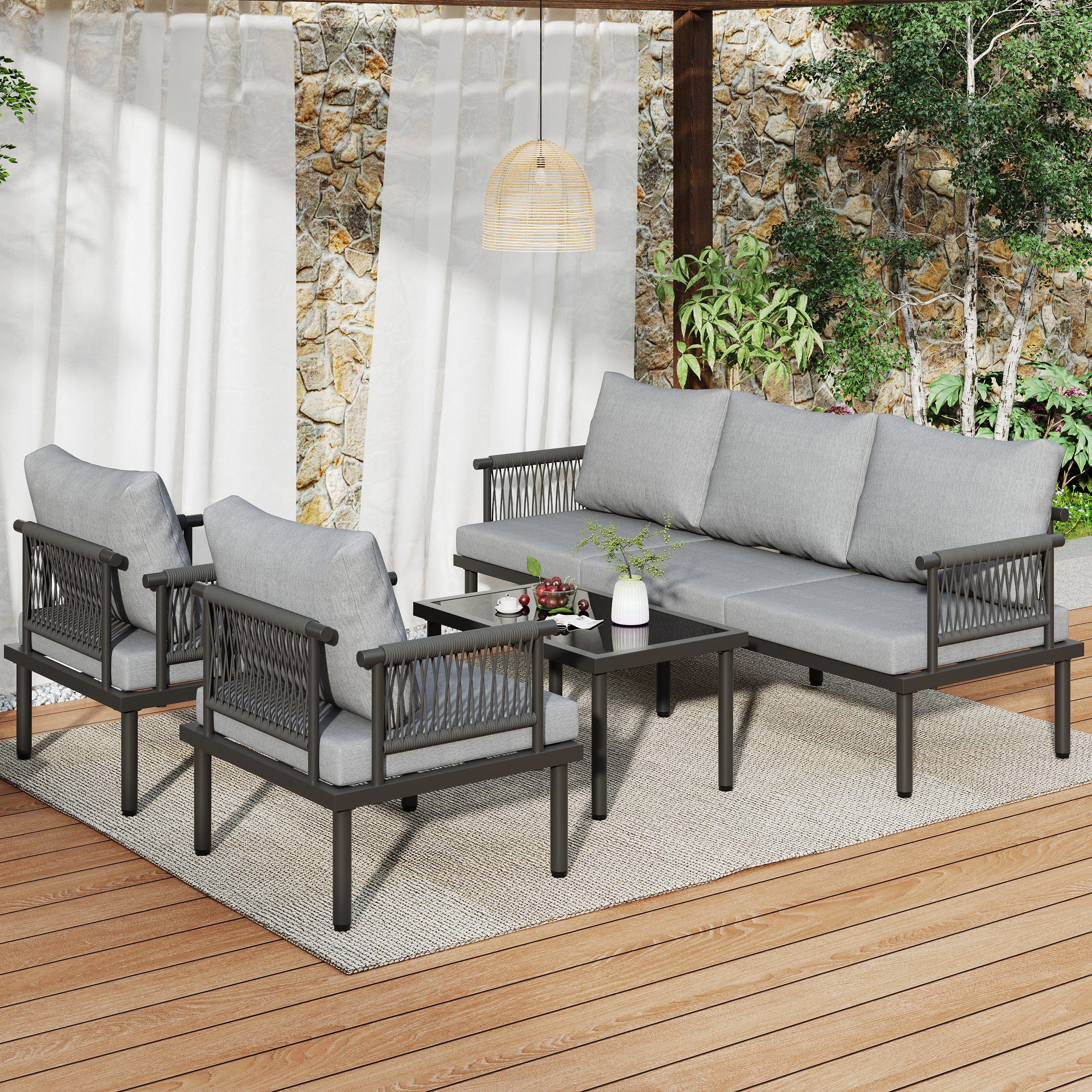 Gartenlounge-Set Gartenmöbel Set mit bequemen Kissen