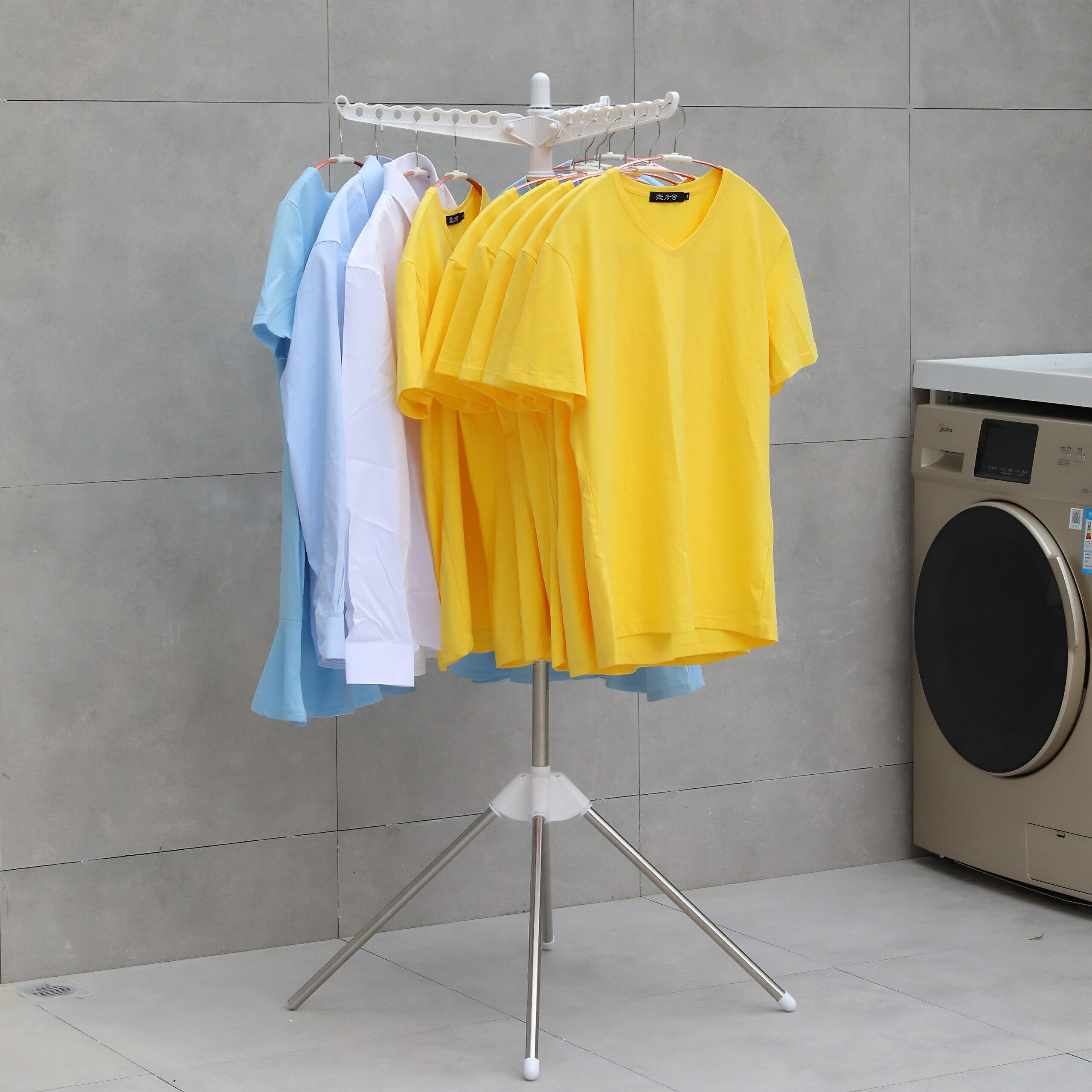 relaxdays Wäschespinne Bügelwäscheständer für 27 Kleiderbügel, Weiß-Silber