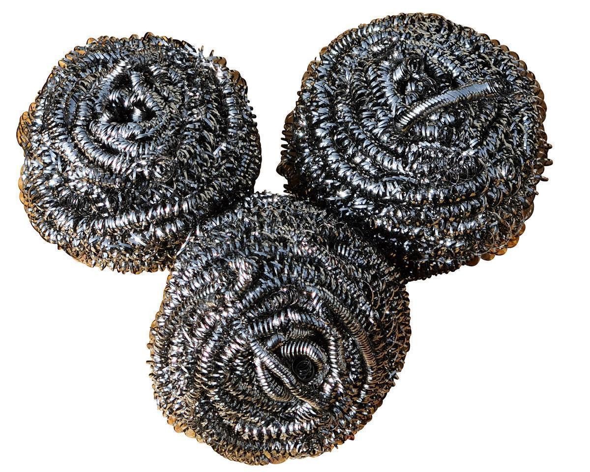 Jean Products Reinigungsschwamm Edelstahl Topfkratzer Spirale 3 Stück, Silber, Reinigungsball Drahtkugel Spülschwamm Stahlschwamm Scheuerpad