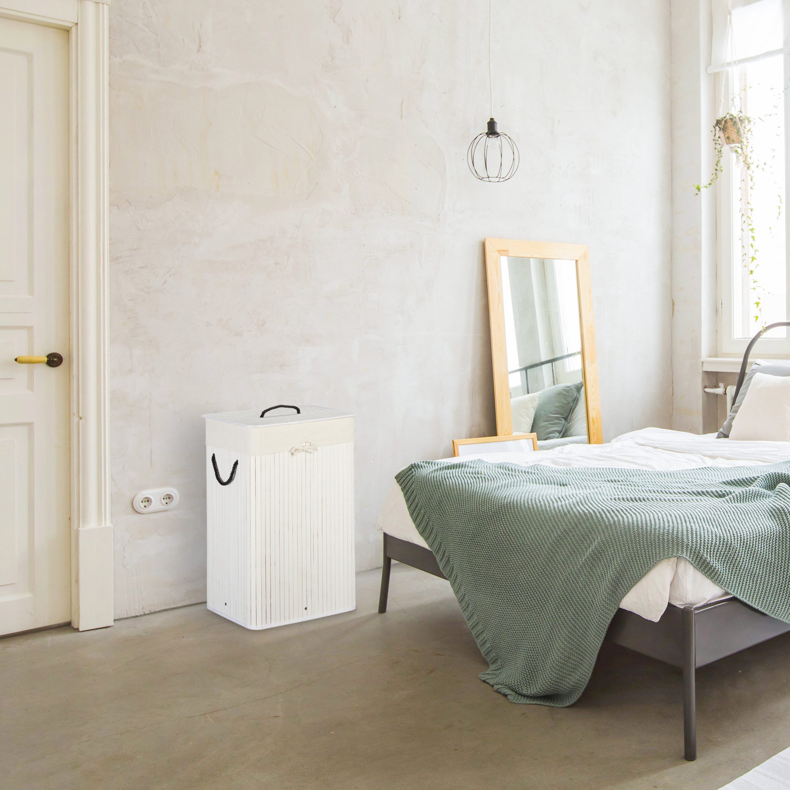 relaxdays Wäschekorb Bambus rechteckig, weiß günstig online kaufen