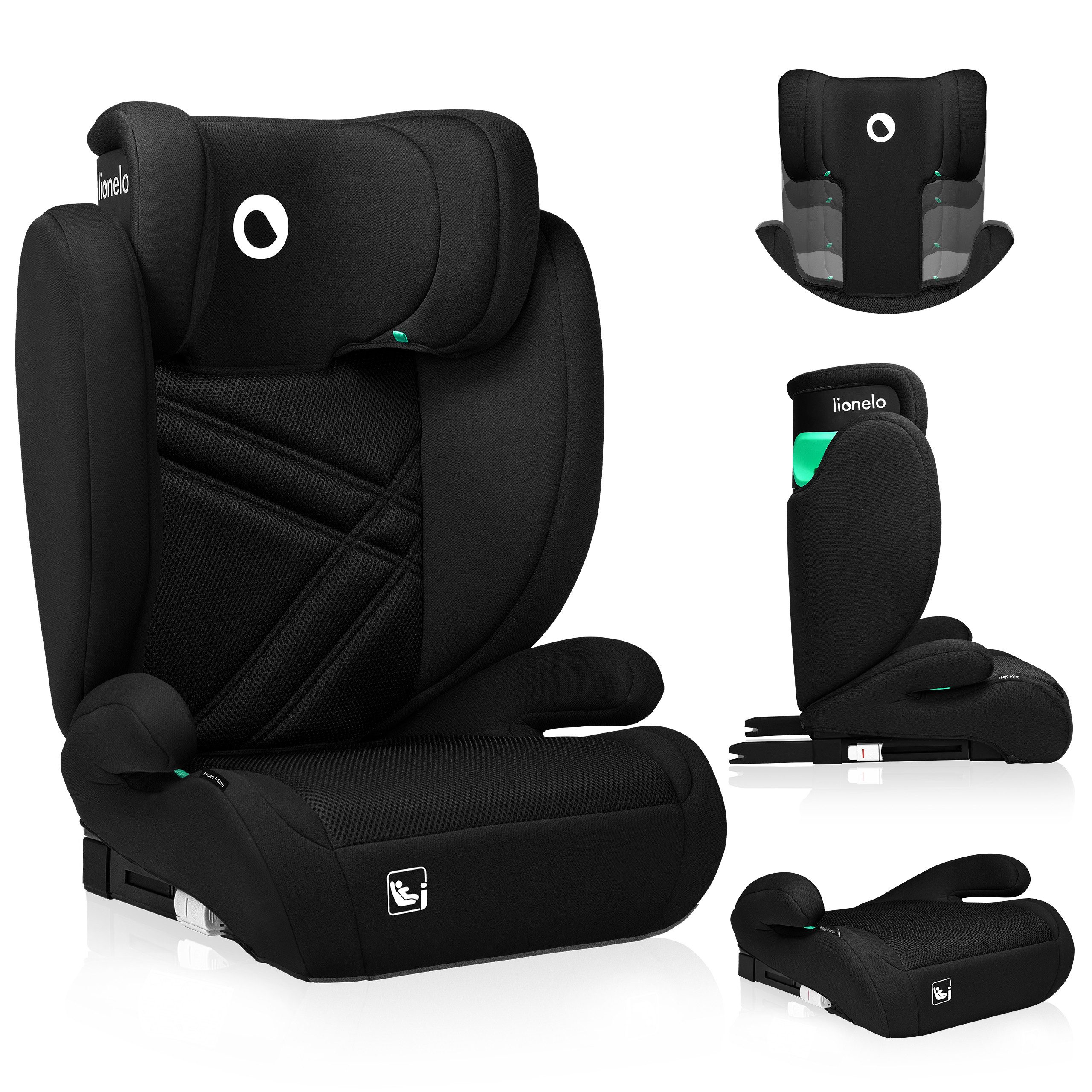 lionelo Autokindersitz HUGO I-SIZE, ab: ab 4 Jahre, bis: bis 12 Jahre, ab: 100,00 cm, bis: 150,00 cm, (Set), i-Size / ISOFIX oder Autogurte / 15-36kg