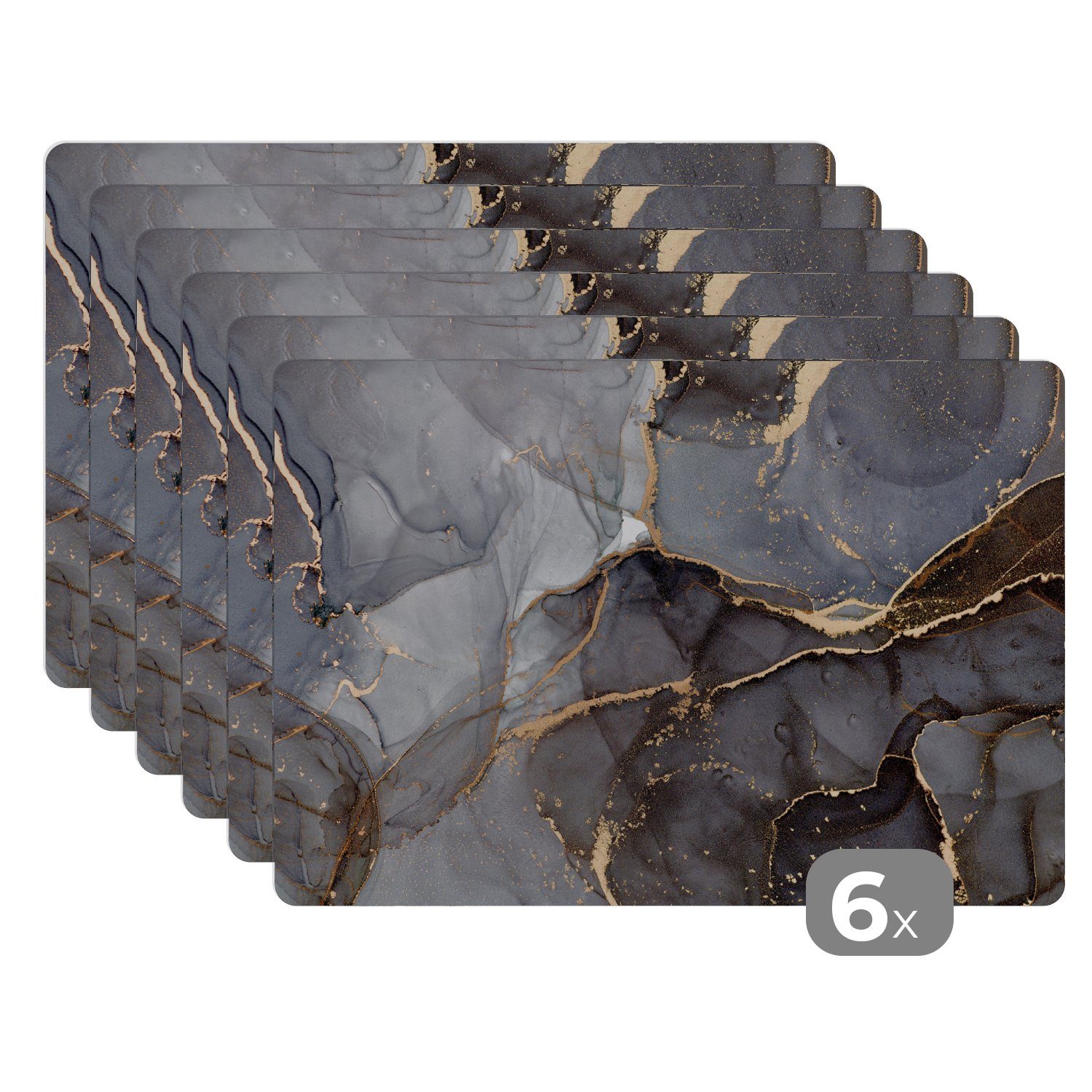 MuchoWow Platzset Marmoroptik/print - Gold - Grau, (6-St), Platzsets, Tischset, Abwaschbar, Столовые наборы, Platzdeckchen