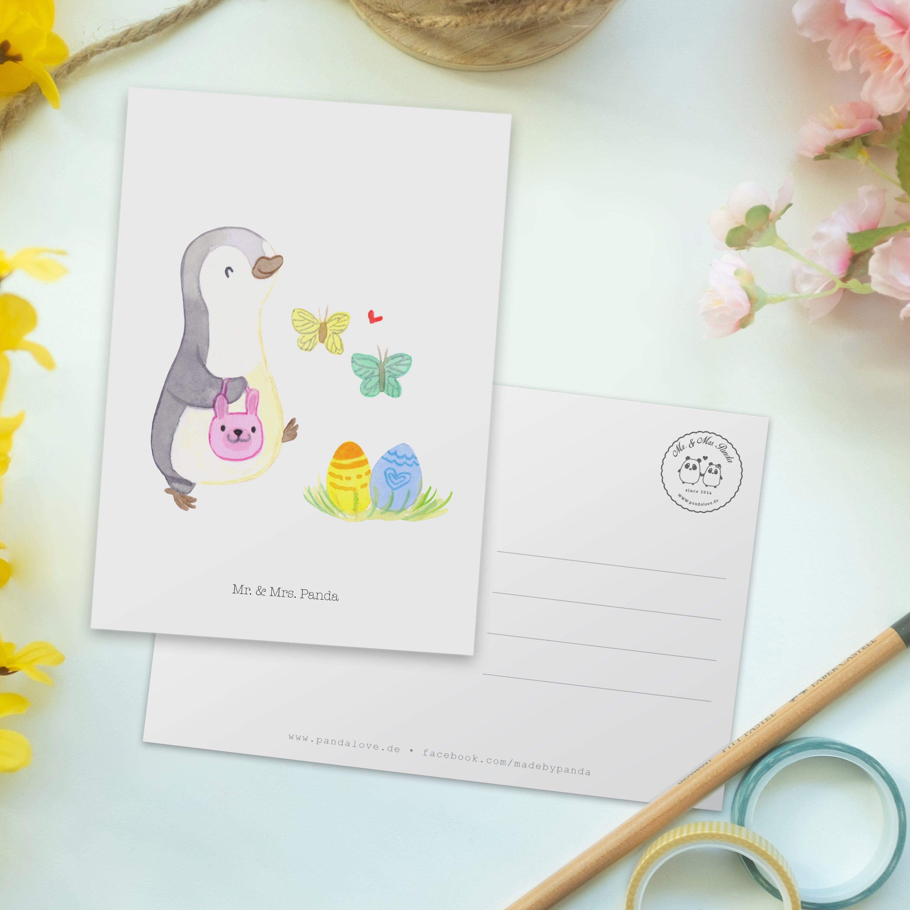 - Dankeskarte, Ge & Mrs. - Pinguin Einladungskarte, Geschenk, Postkarte Eiersuche Mr. Panda Weiß