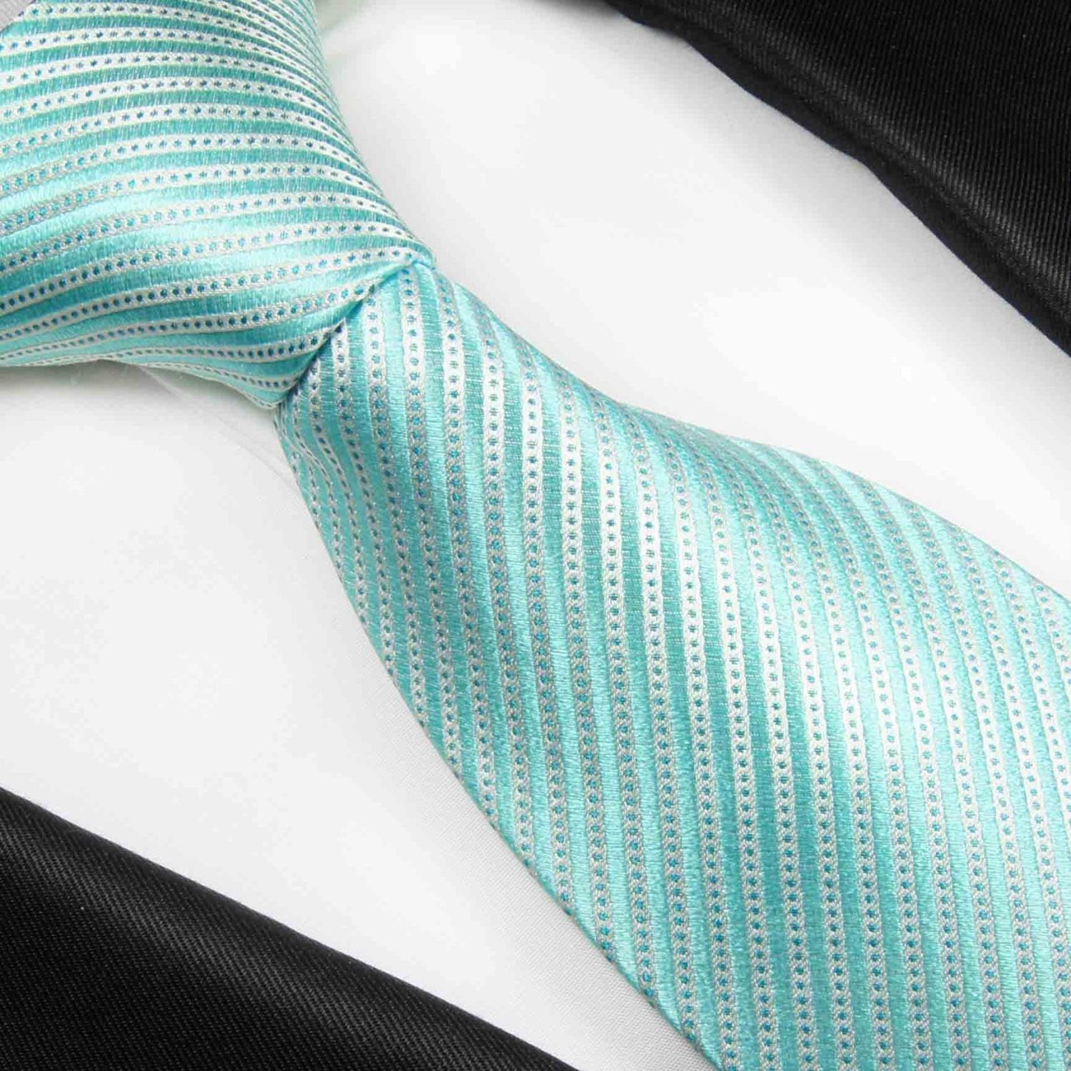 Paul Malone 889 2-St., Krawatte Seidenkrawatte 100% (8cm), modern gestreift mit Tuch und Seide Krawatte (Set, Breit türkis Herren Einstecktuch)