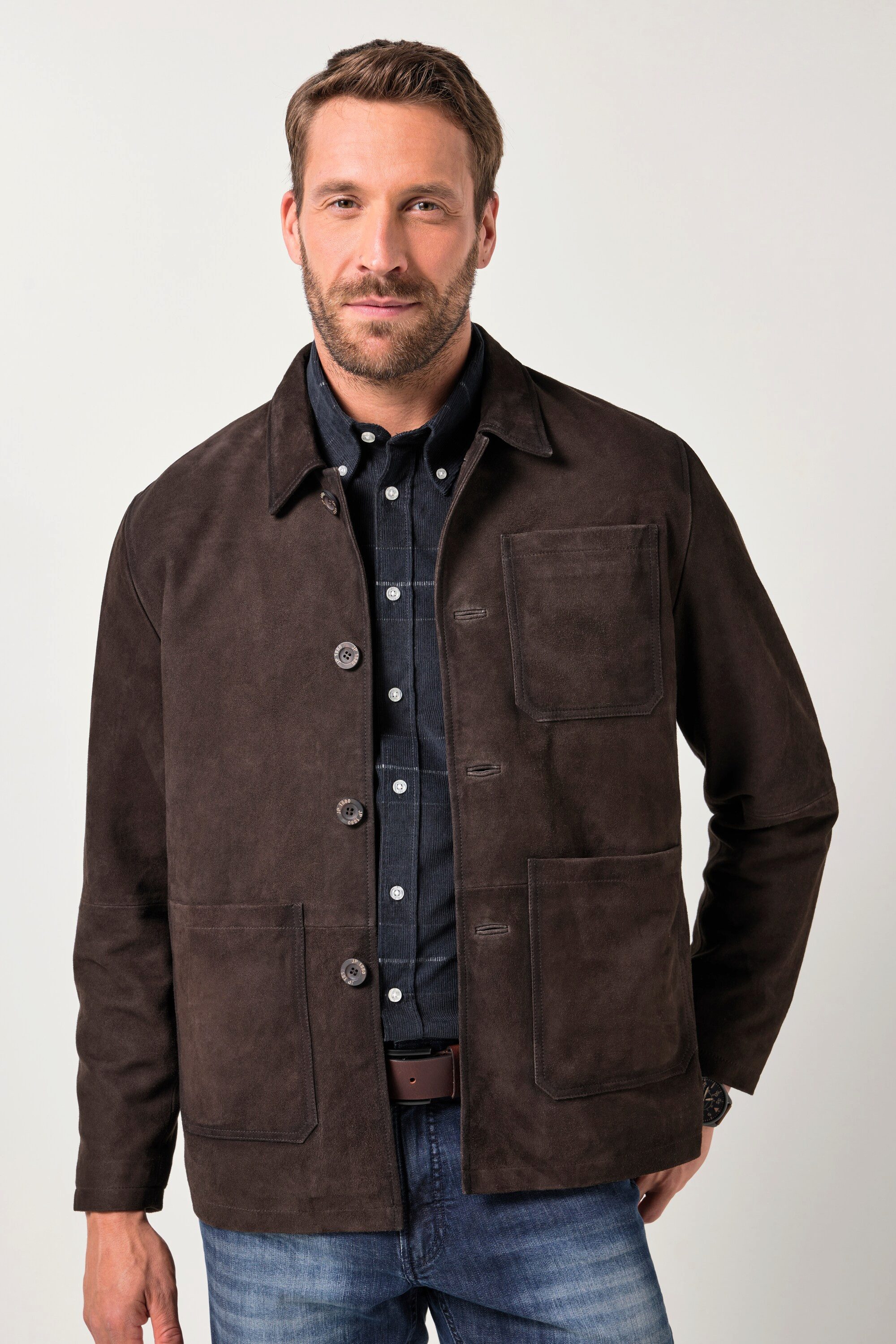 JP1880 Lederjacke Lederjacke Leder Ziegenvelours Hemdkragen