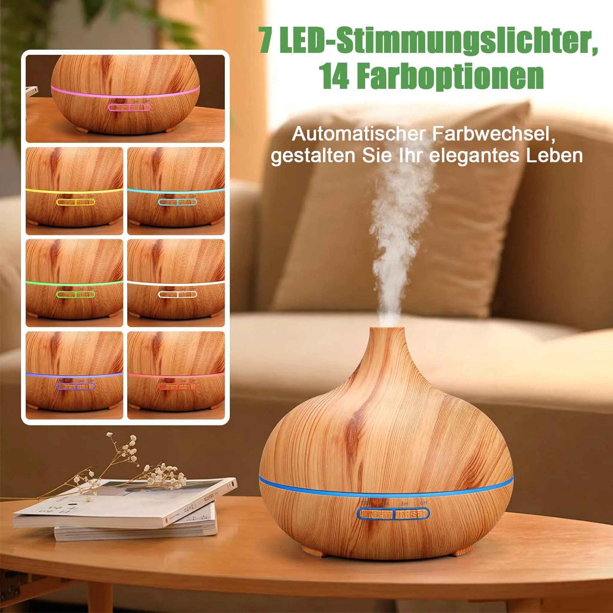 Athlix Diffuser Luftbefeuchter Diffusor für ätherische Öle Ultraschall Aromatherapie, 0,5 l Wassertank, 4 Timer-Modi, 500ml, 10 Std. Laufzeit