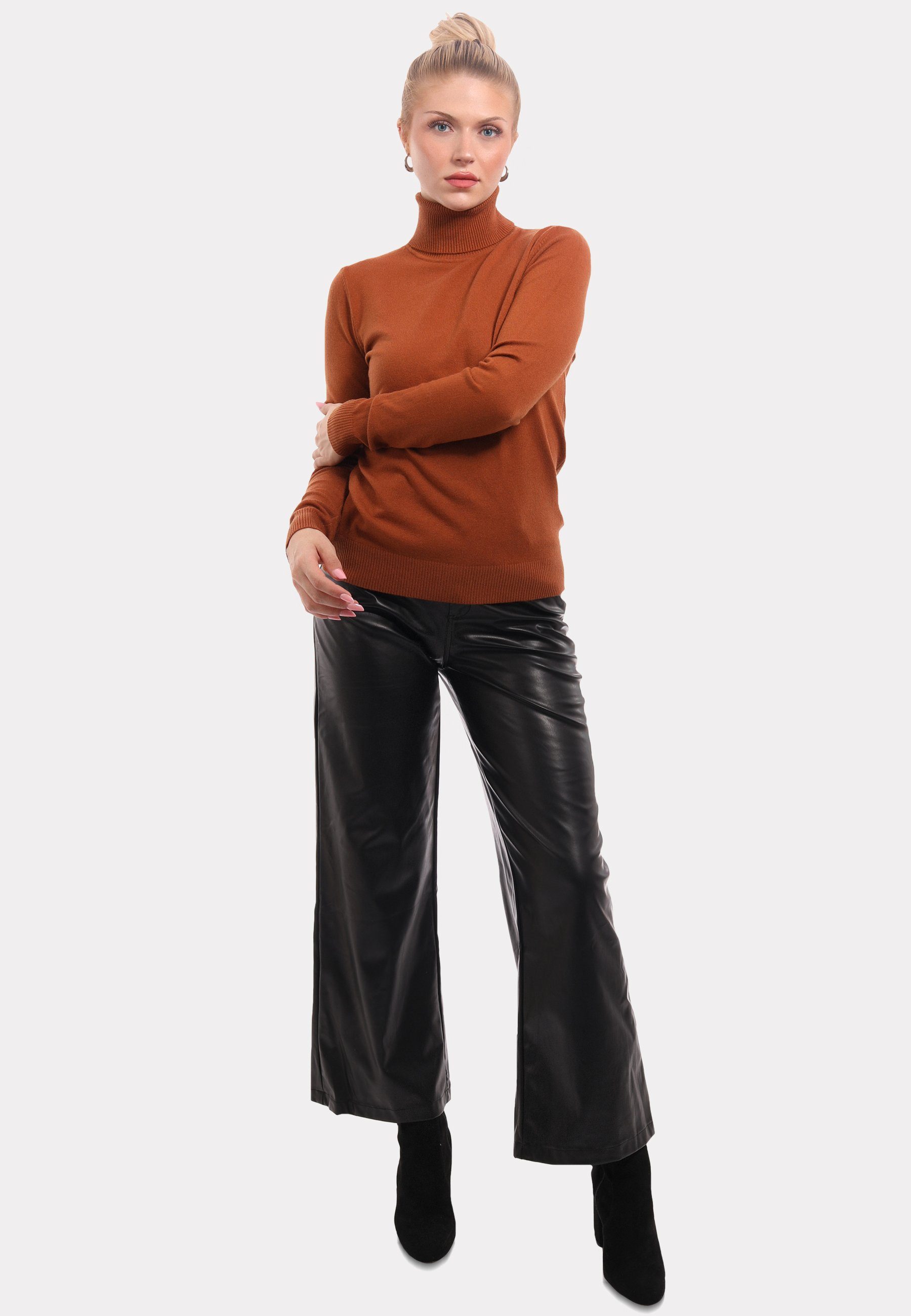 Basic Rollkragenpullover in Feinstrick Fashion Style aus Unifarbe camel Rollkragenpullover YC (1-tlg) &