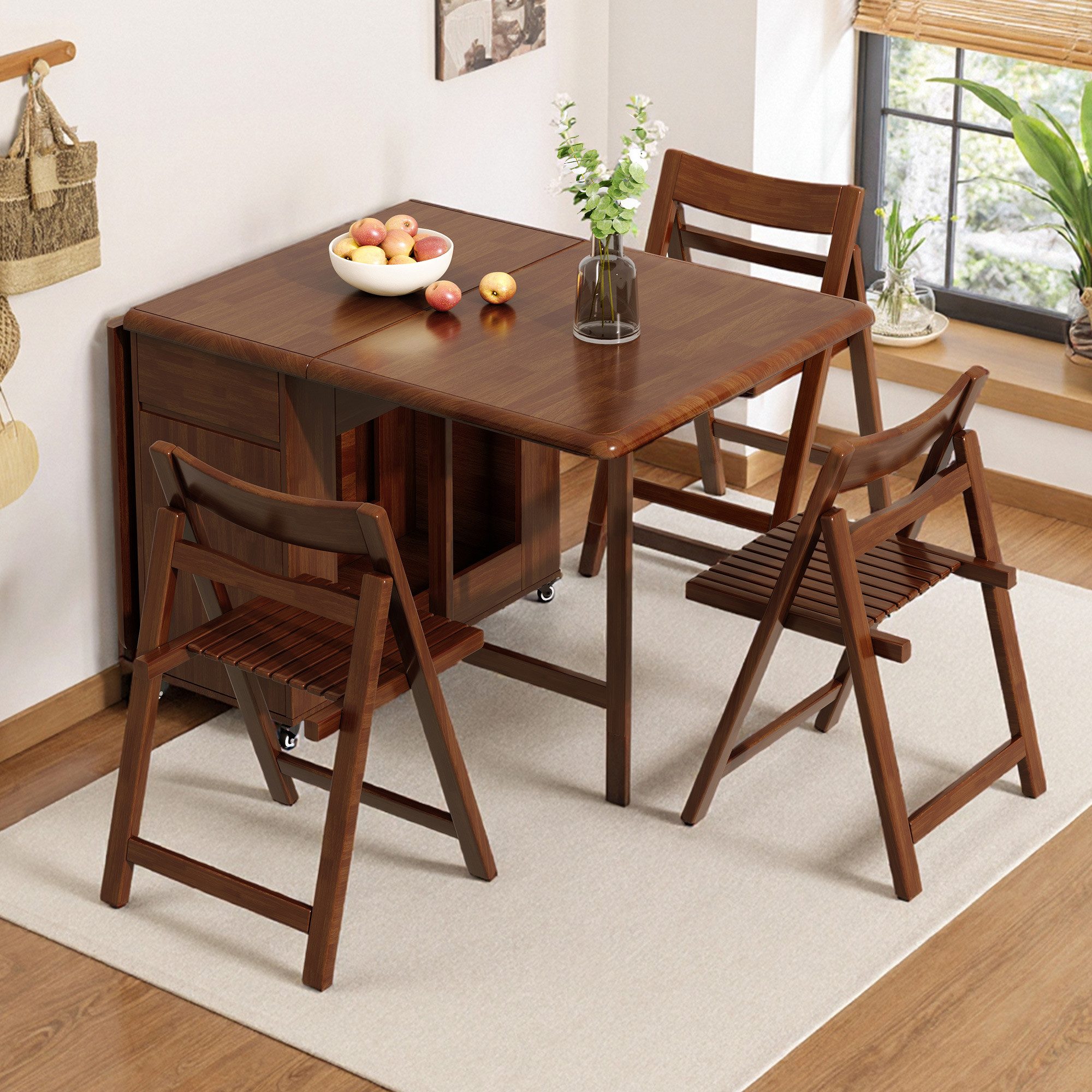 oleyluckidea Esstisch klappbar Massivholz Klapptisch 130 cm mit Stauraum & Rollen Nussbaum (0-St., ein Esstisch), Breite 13Ocm