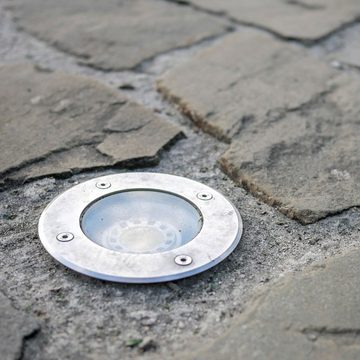 Maxkomfort LED Einbaustrahler 820, ohne Leuchtmittel, Außen, Einbau, Strahler, Edelstahl, Grundstück, Boden, Lampen, Hof, Spot, Leuchten, Bodeneinbaustrahler, Einbauleuchte, Einbaustrahler, Einbauspot, Terrasse, Fassaden-Beleuchtung, IP67, Bodenlampe