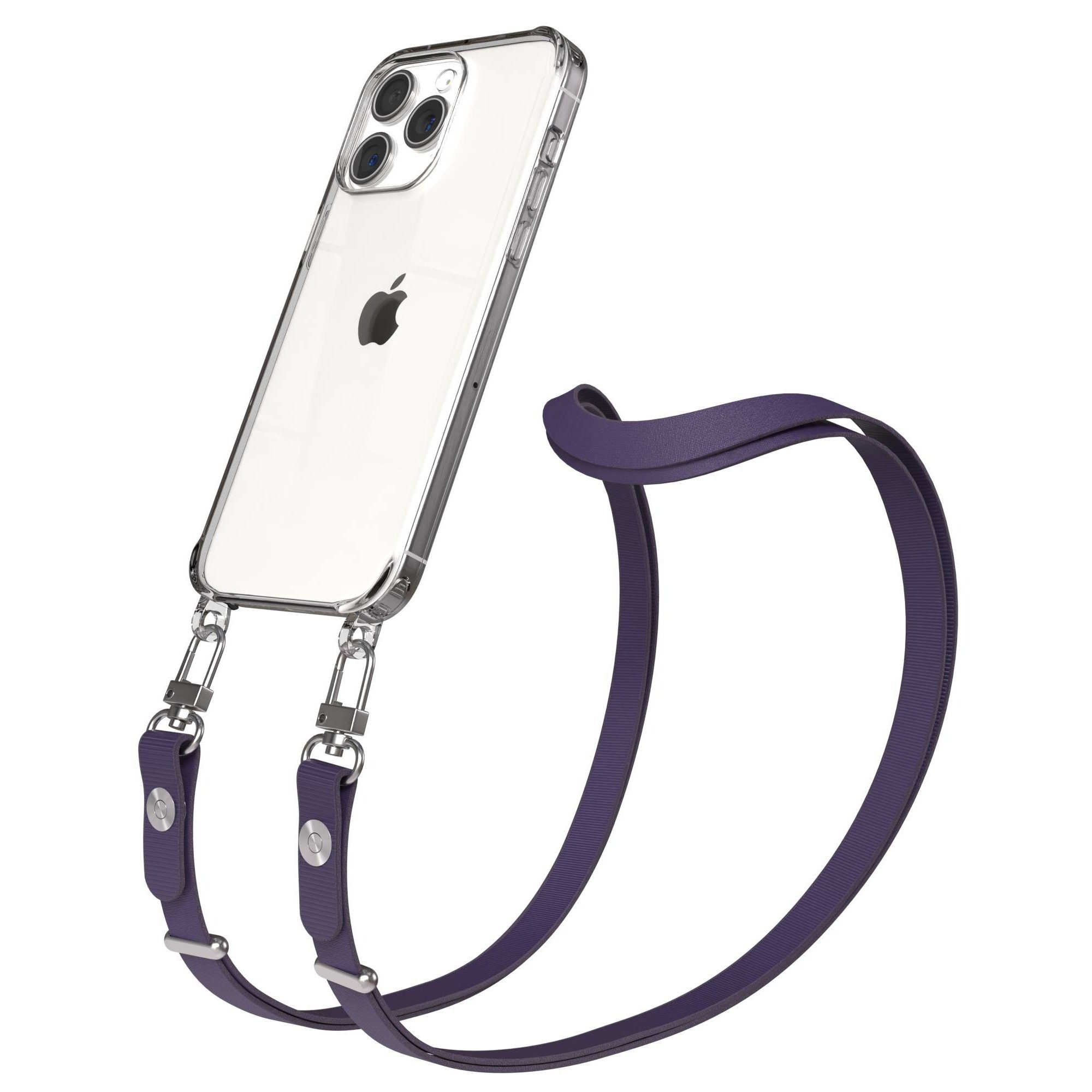 EAZY CASE Handykette für Apple iPhone 15 Pro Max Handyhülle mit Handyband magnetisch, Verstellbare Handykette in Lila mit Magnetfunktion