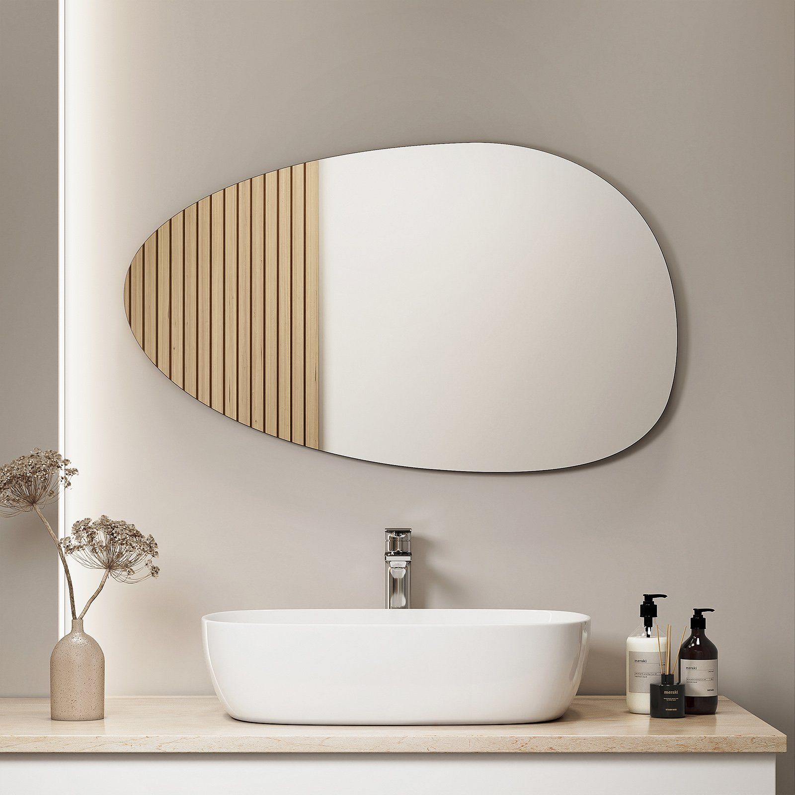 S'AFIELINA Installation, Modern 85×50cm, Einfache Wandspiegel Rahmen kein Badspiegel ohne Badspiegel Netzkabel