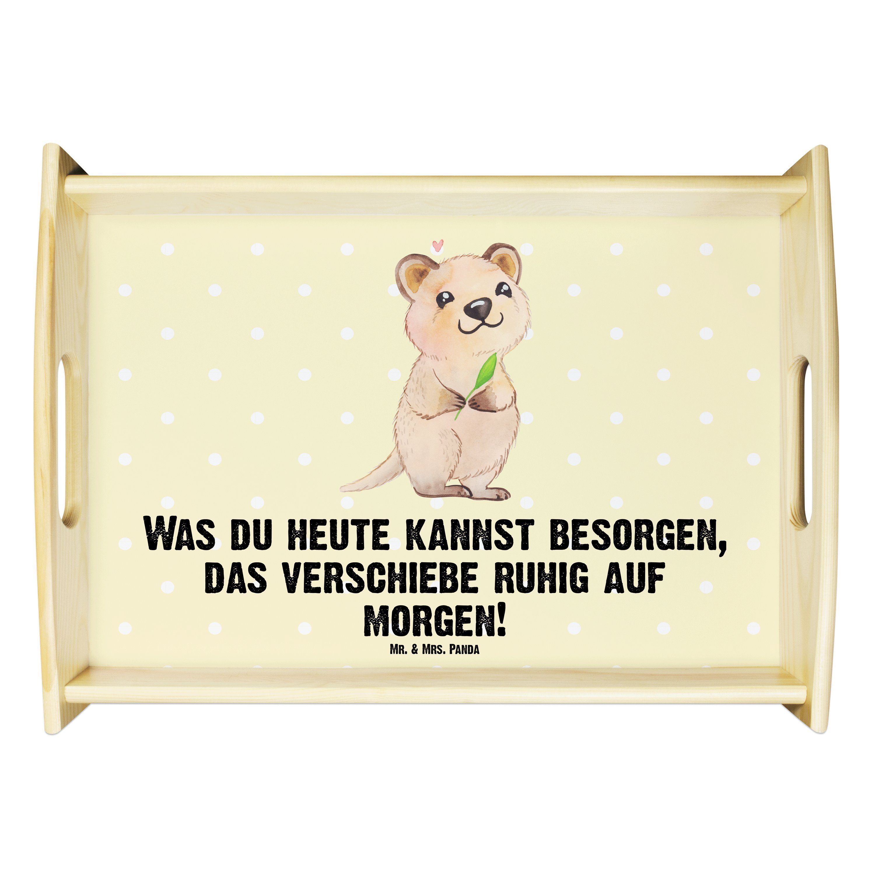 Mr. & Mrs. Panda Tablett Quokka Happy - Gelb Pastell - Geschenk, Verschieben, Tiere, Dekotable, Echtholz lasiert, (1-tlg)