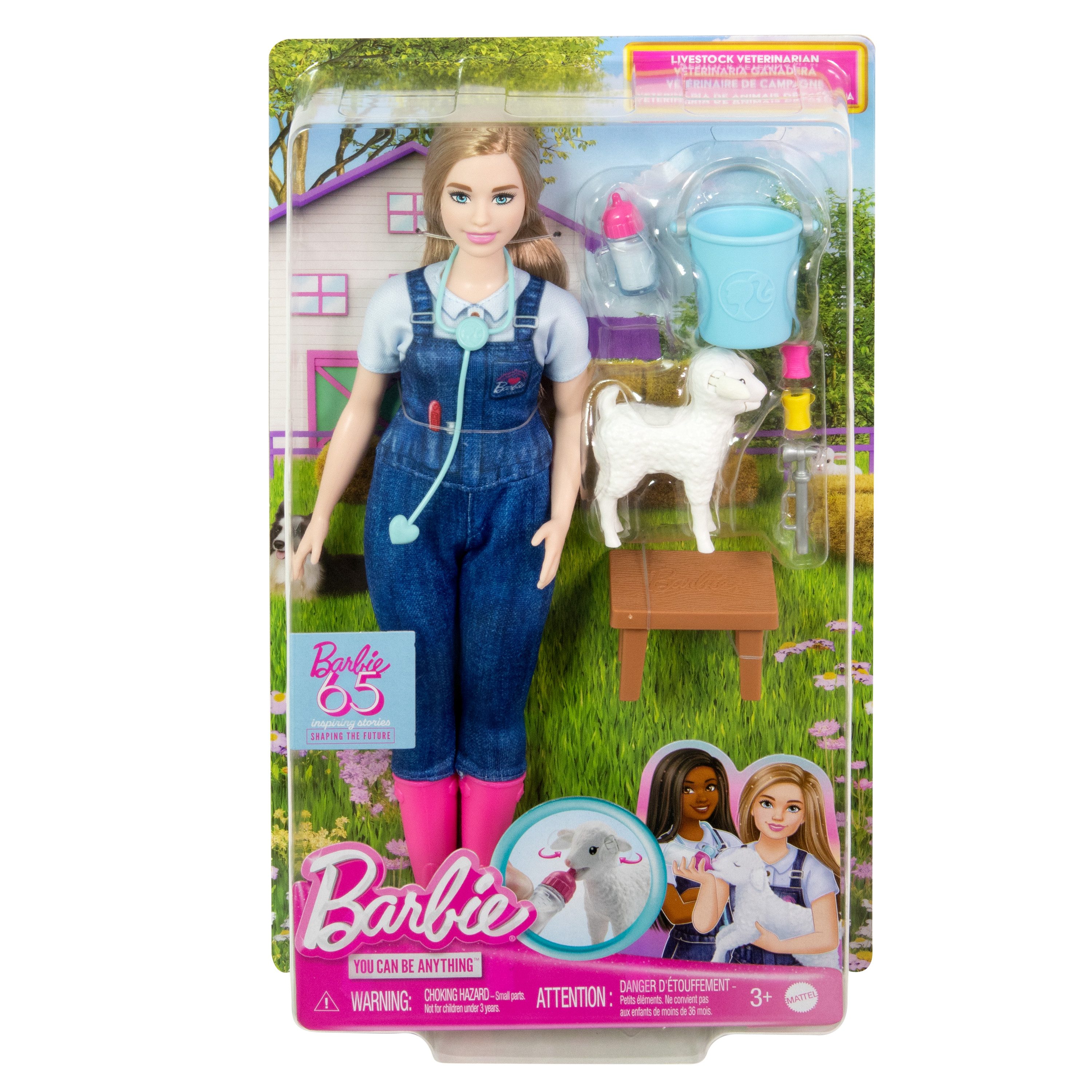 Mattel® Anziehpuppe Careers Bauernhof-Tierärztin (65. Jubiläum), 65th-Anniversary-Careers-Set: Beim Verabreichen der Medizin wackelt da
