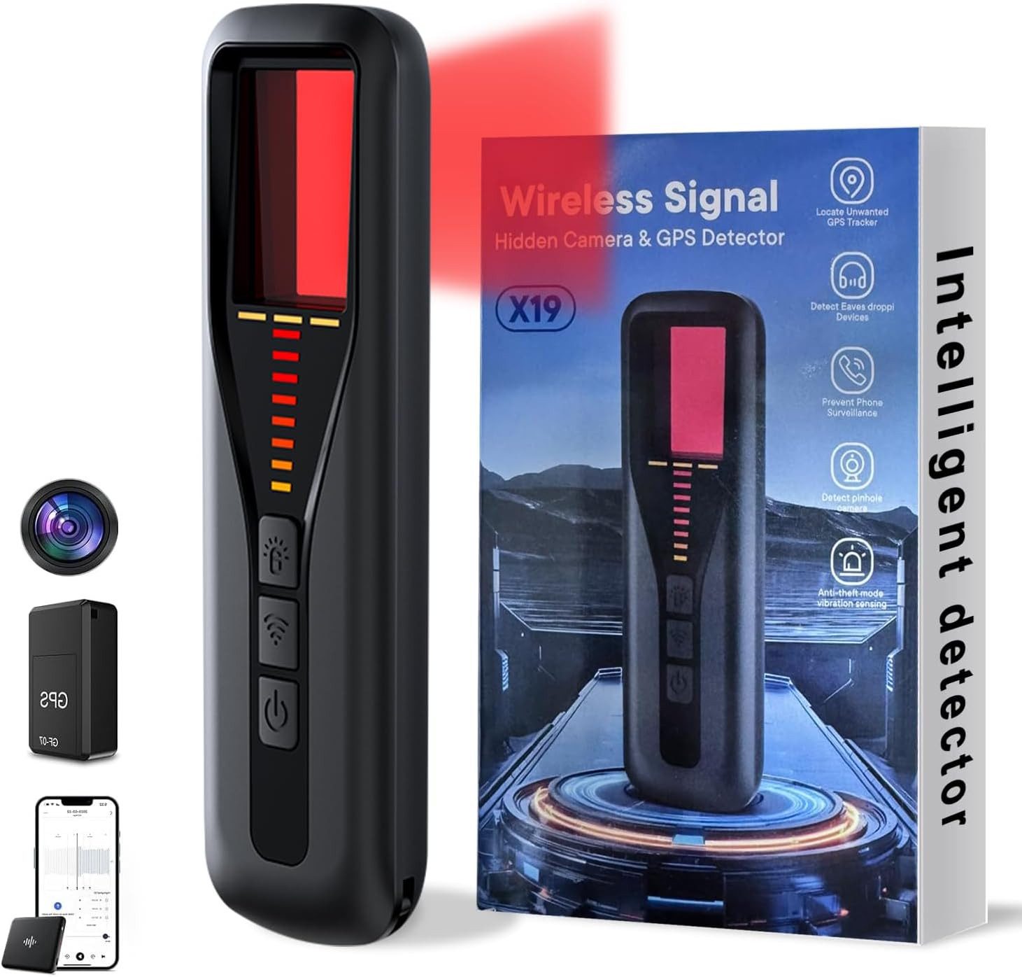 SpionProfi Überwachungskamera Zubehör Detektor Kamera Mini Überwachungskamera Finder Wanzen Gps Ortungsgerät (1-tlg., Detektor für Wanzen Spycam Versteckte Kamera Gps Tracker uvm)