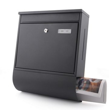 Jet-Line Wandbriefkasten Briefkasten schwarz mit Zeitungsfach