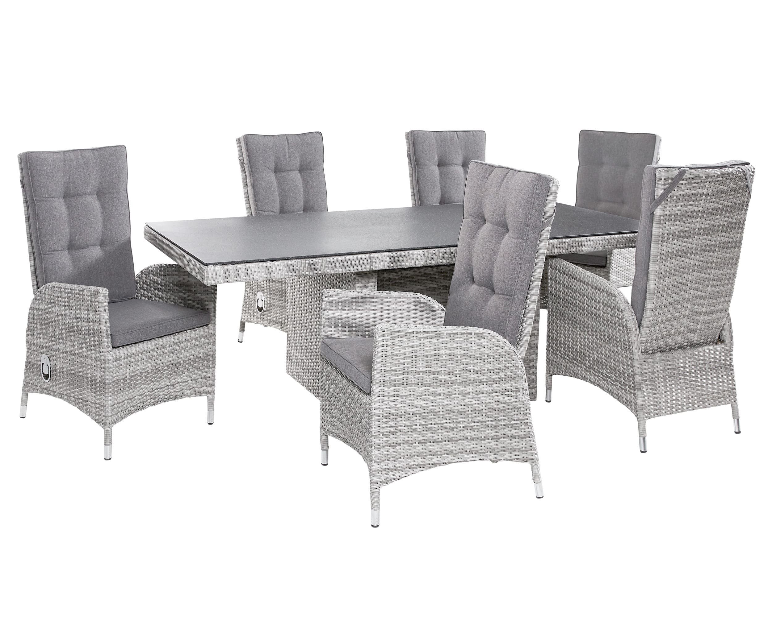 LC Garden Garten-Essgruppe LC Garden Gartenset Set I Sitzgruppe Gartenset weiß-grau, (Gartenset, 7-tlg., 1x Tisch+ 6x Stuhl), verstellbare Rückenlehne