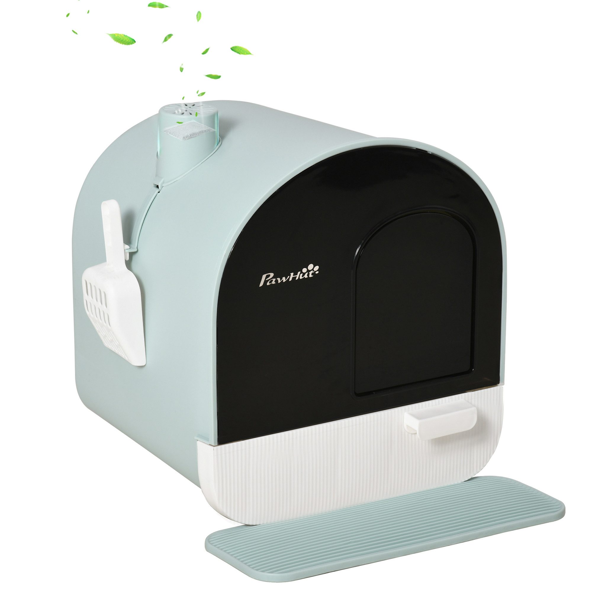PawHut Katzentoilette Streuschaufel, Streufangmatte mit Deckel, für Wohnzimmer, Grün