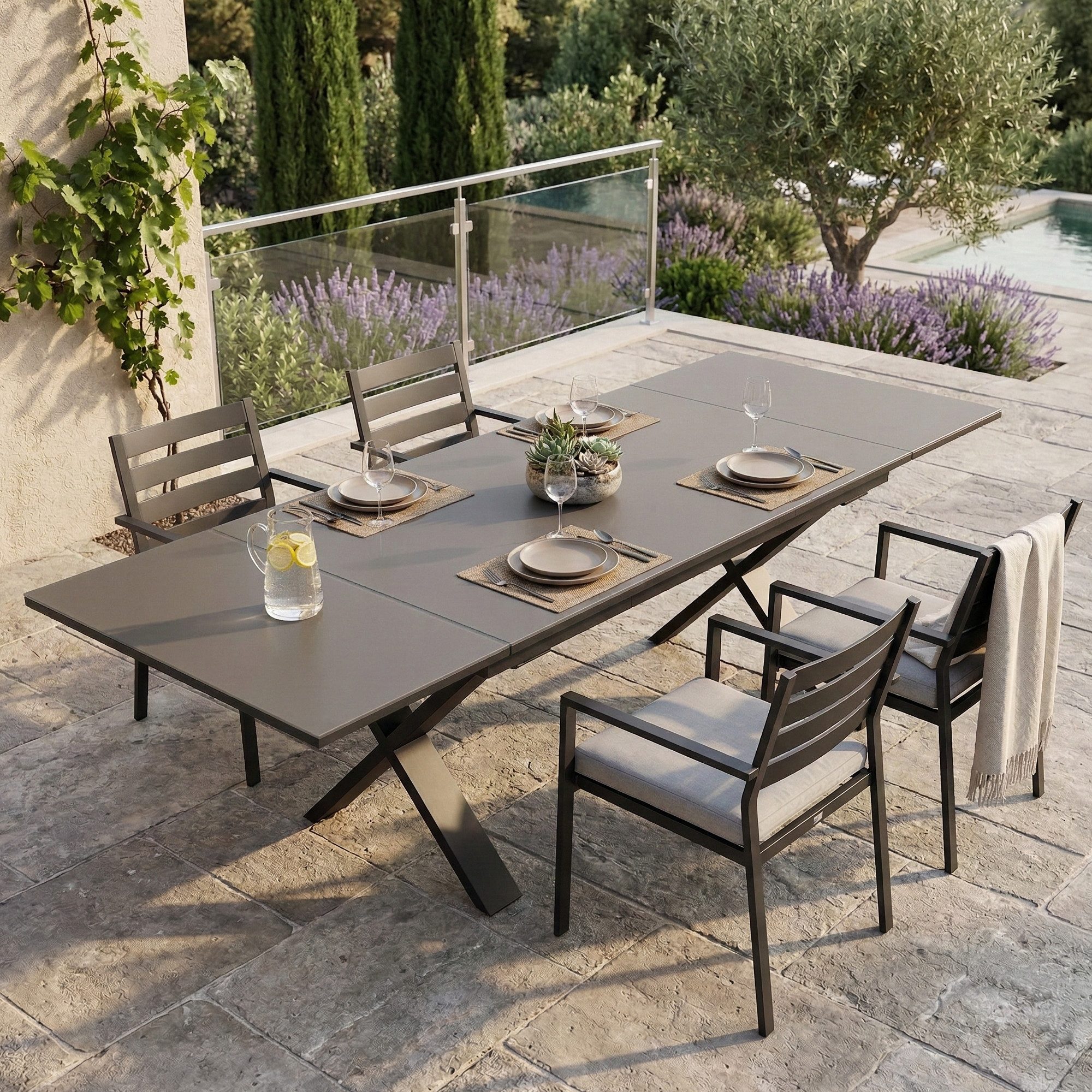 MANDALIKA Garden Gartentisch Ausziehtisch Arona 180/230/280 × 100 × 78,5