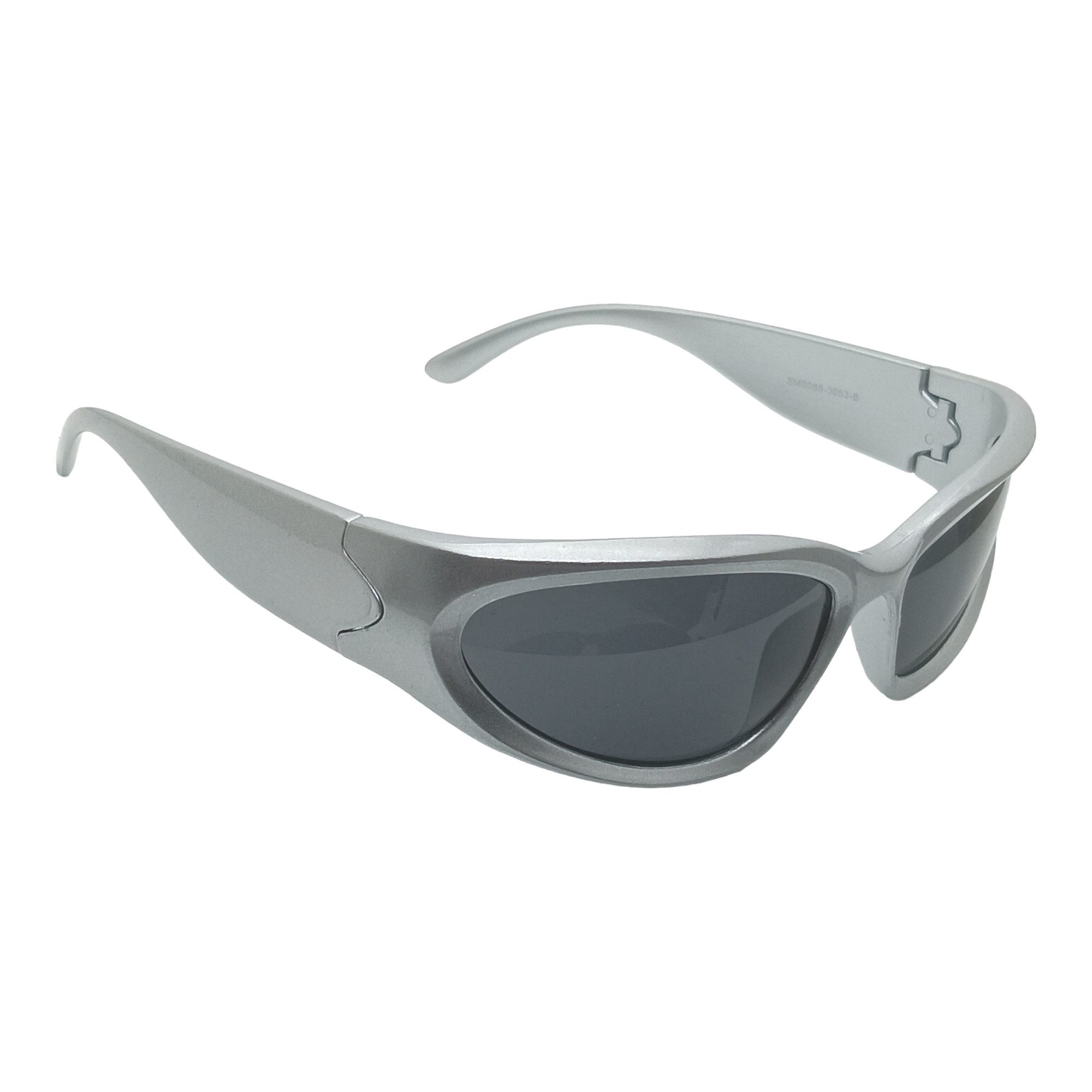 LUXXADA Sonnenbrille Herren schnelle Brille Damen Sportbrille mit Hardcase (Wrap Around Gestell in Silber) Schmale Gläser Oval UV400 Schwarz Getönt