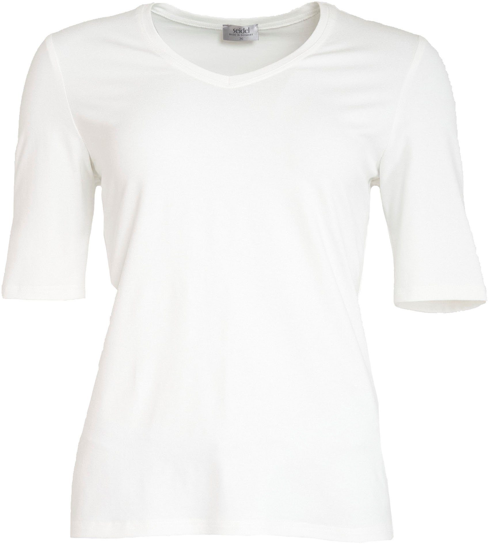 Seidel Moden V-Shirt mit softem GERMANY aus Material, IN Halbarm offwhite MADE