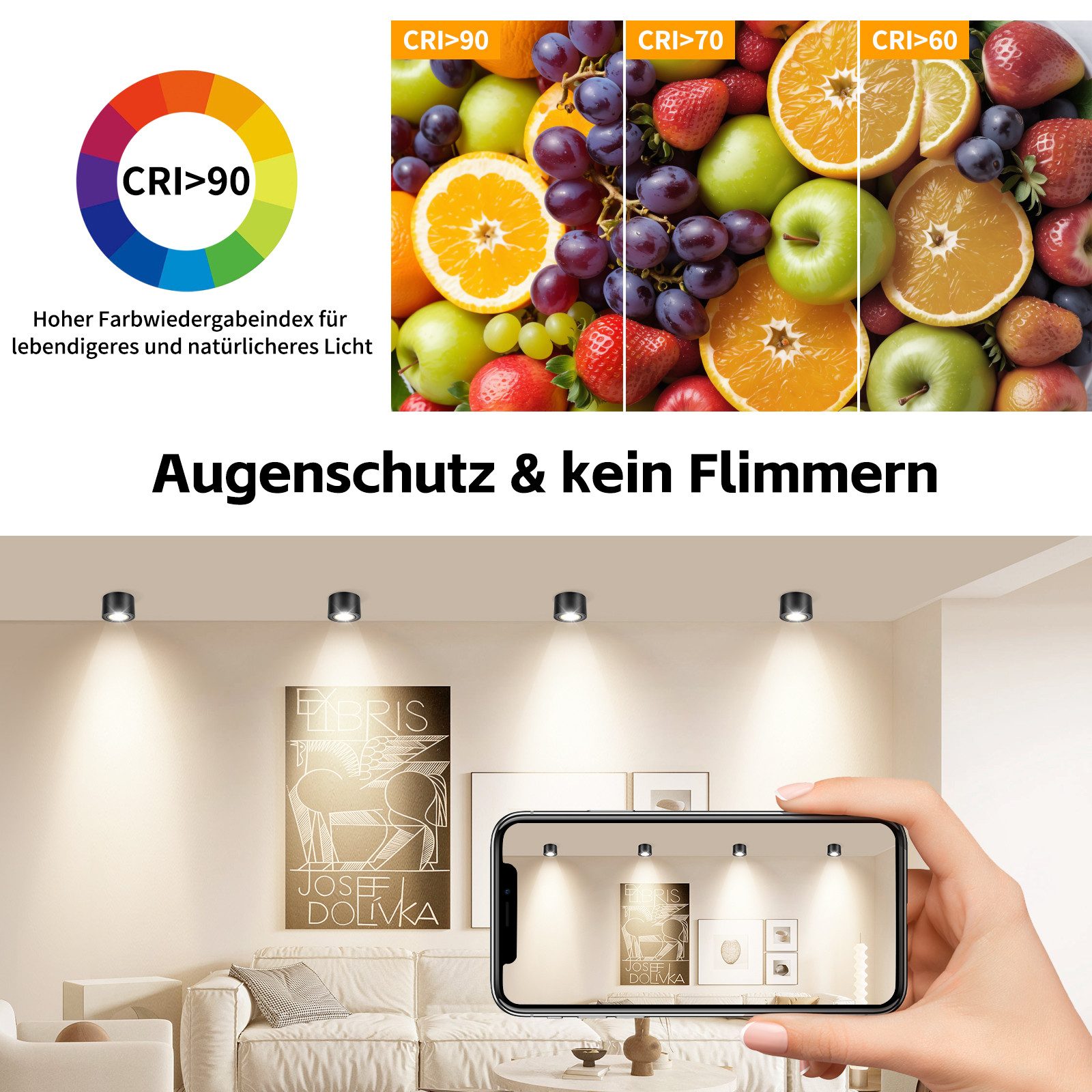 GeyouLux LED Aufbaustrahler LED Aufbauspot, Aufbaustrahler, Deckenspots Ø80x50mm Rund, Warmweiß, LED Modul 230V 30° Schwenkbar Extra Flach Aufputz Spots 4 Stück