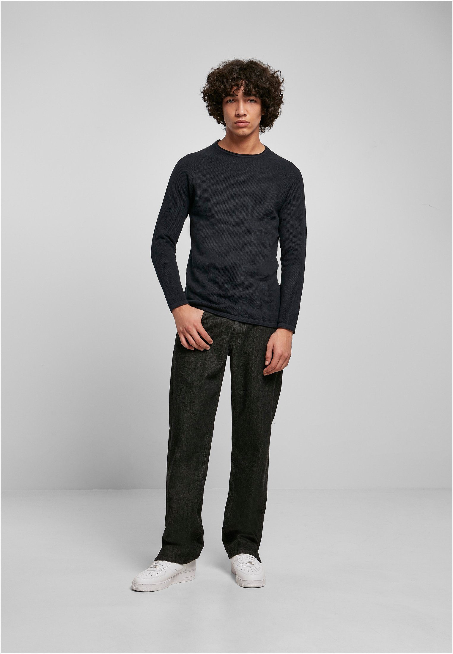 URBAN CLASSICS T-Shirt Longsleeve black Herren Knitted (1-tlg) Raglan