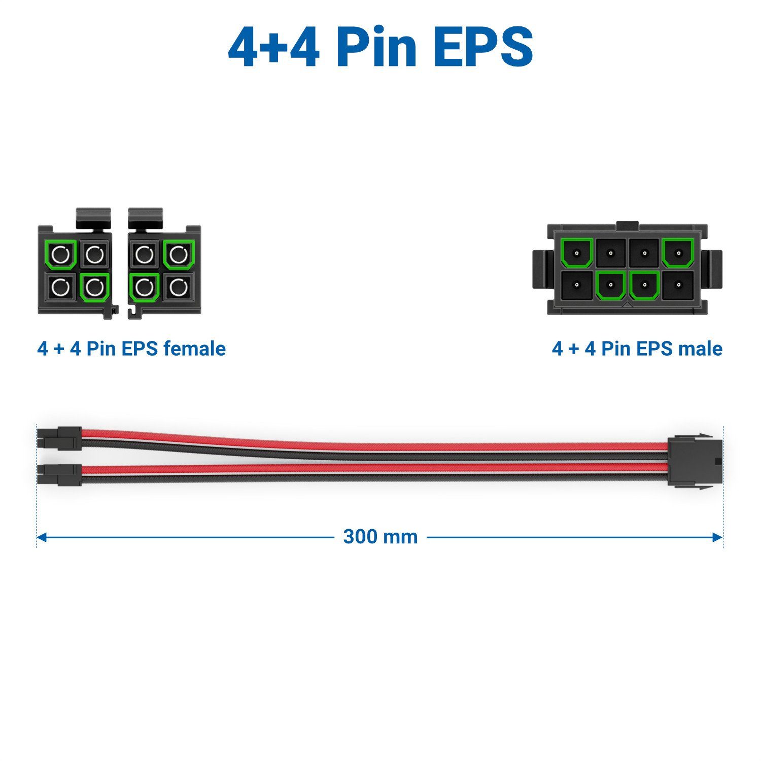 deleyCON deleyCON 4+4-Pin EPS CPU Prozessor Strom Kabel Intern 30cm 18 AWG PSU Computer-Kabel