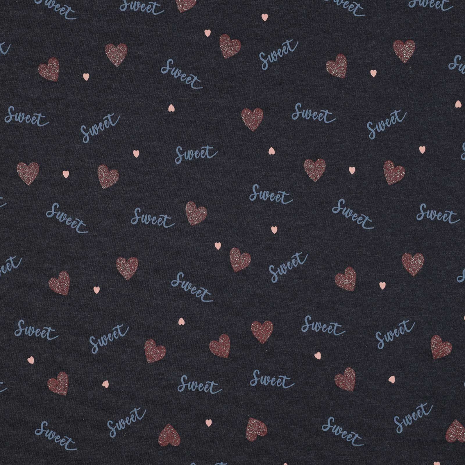 maDDma Stoff Motiv-Jersey meliert Kindermotive 50 x 148 cm, Herz mit Glitzer marine