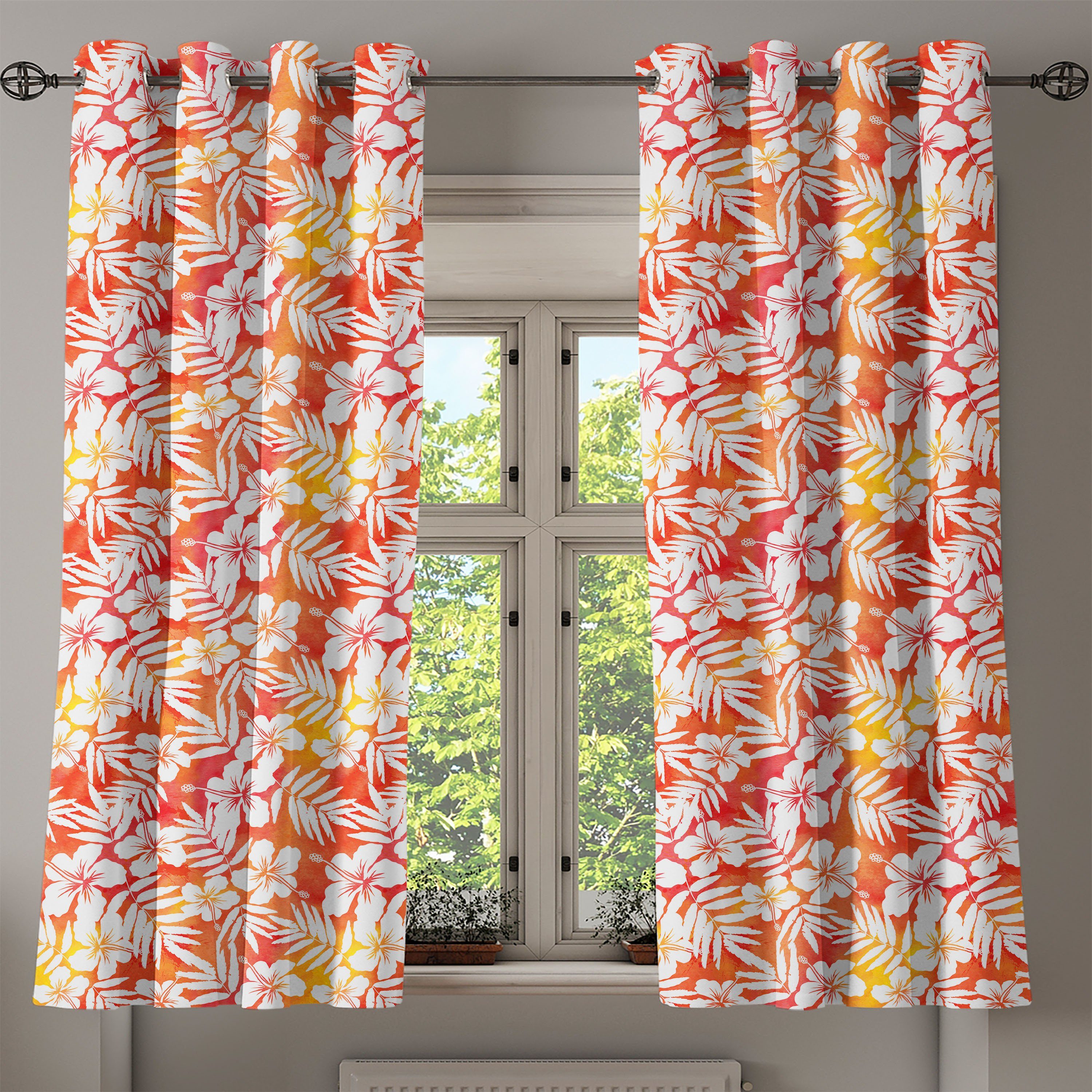 Gardine Dekorative 2-Panel-Fenstervorhänge für Fantasie-Aquarell Abakuhaus, Schlafzimmer Orange Wohnzimmer, Aloha